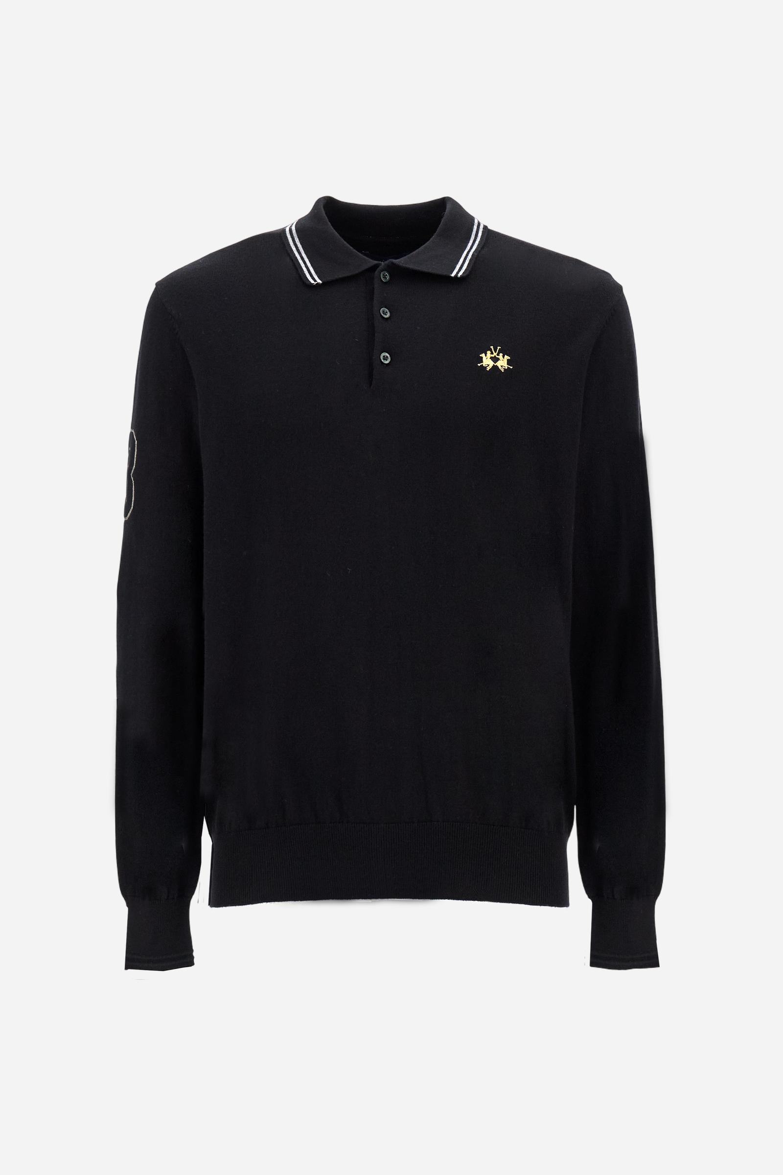 Men’s cotton and wool knit polo with small logo - Navy                                                                                                                                                                                                                                                                                                                                                                                                                                                                          