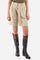 Single-colour women's Bermuda shorts made of eco-friendly fabric. With belt loops, zip and button fastening. Integrated and removable fabric belt. Featuring two open front pockets, with two additional pockets with buttonhole and button fastening on the back. The logo is present on a metal plate on the front and on a patch sewn on the back. The fit is regular. The model wears a size IT 40. - Tidal Foam