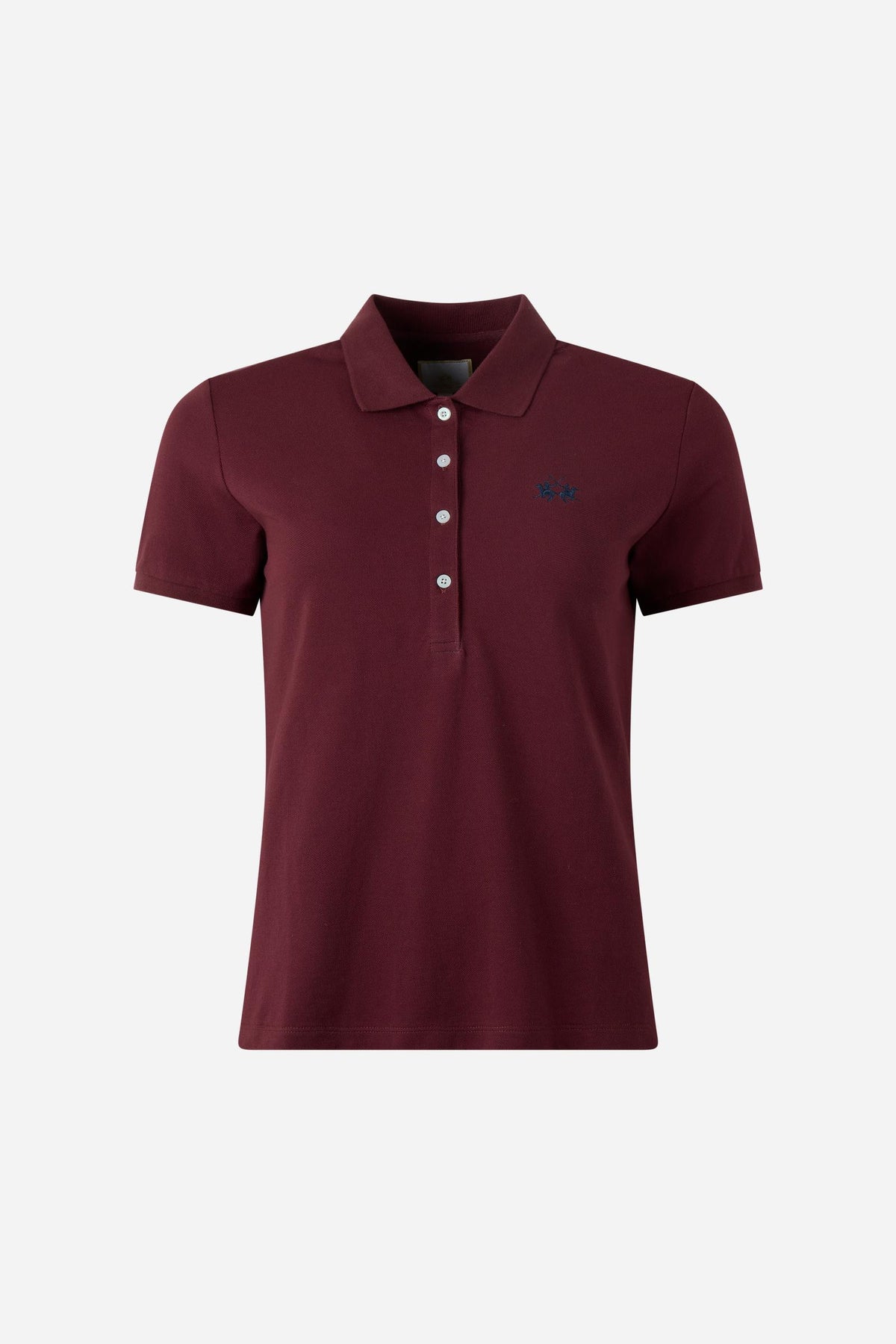 Slim-fit women's short-sleeve polo in stretch cotton blend piqué with ribbed collar and cuffs, front 4-button placket, and contrasting embroidered logo. - Port Royale