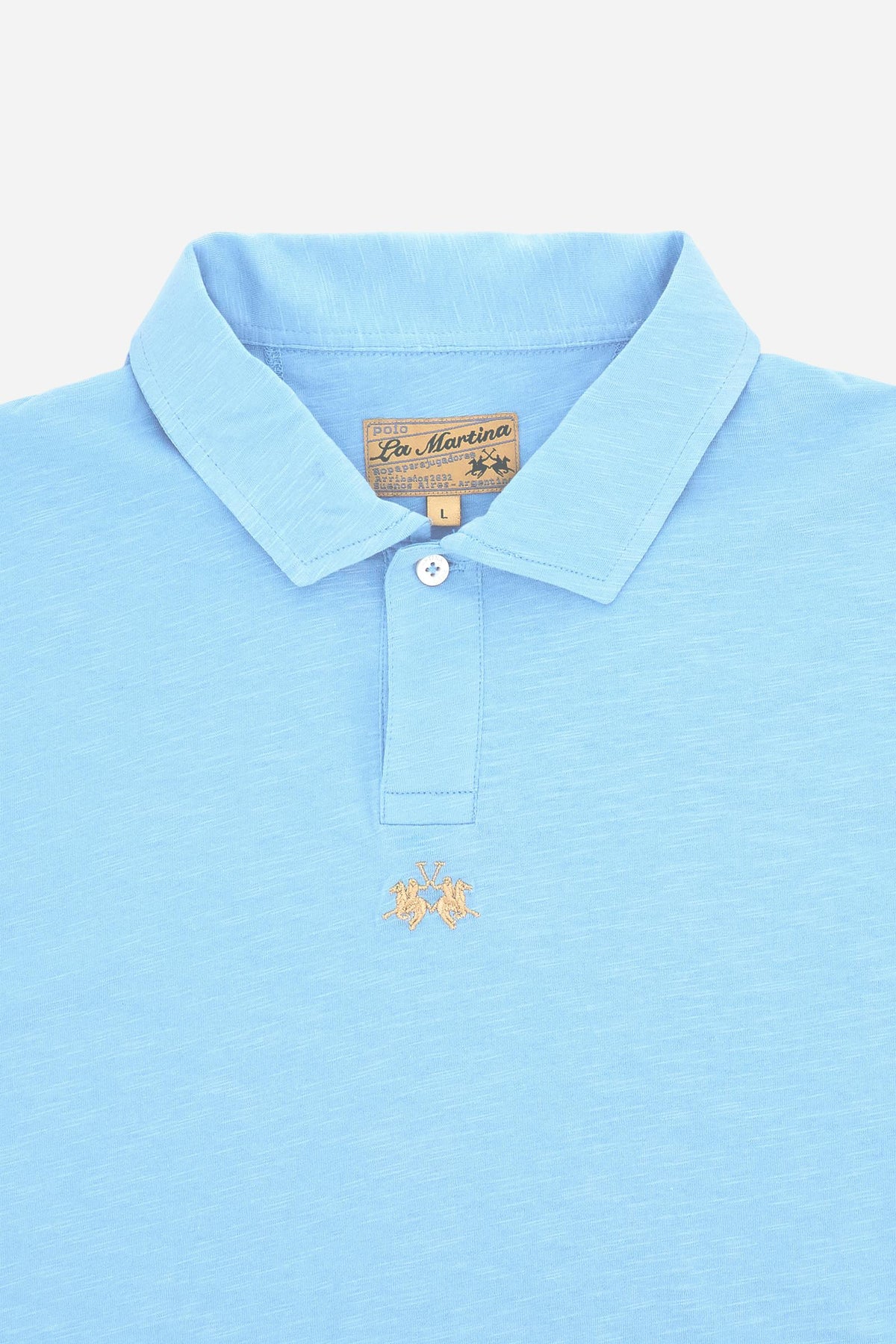 Men’s short-sleeve slub cotton jersey polo shirt. Comfort fit with iconic details inspired by the 19-42 model. - Blue Bell
