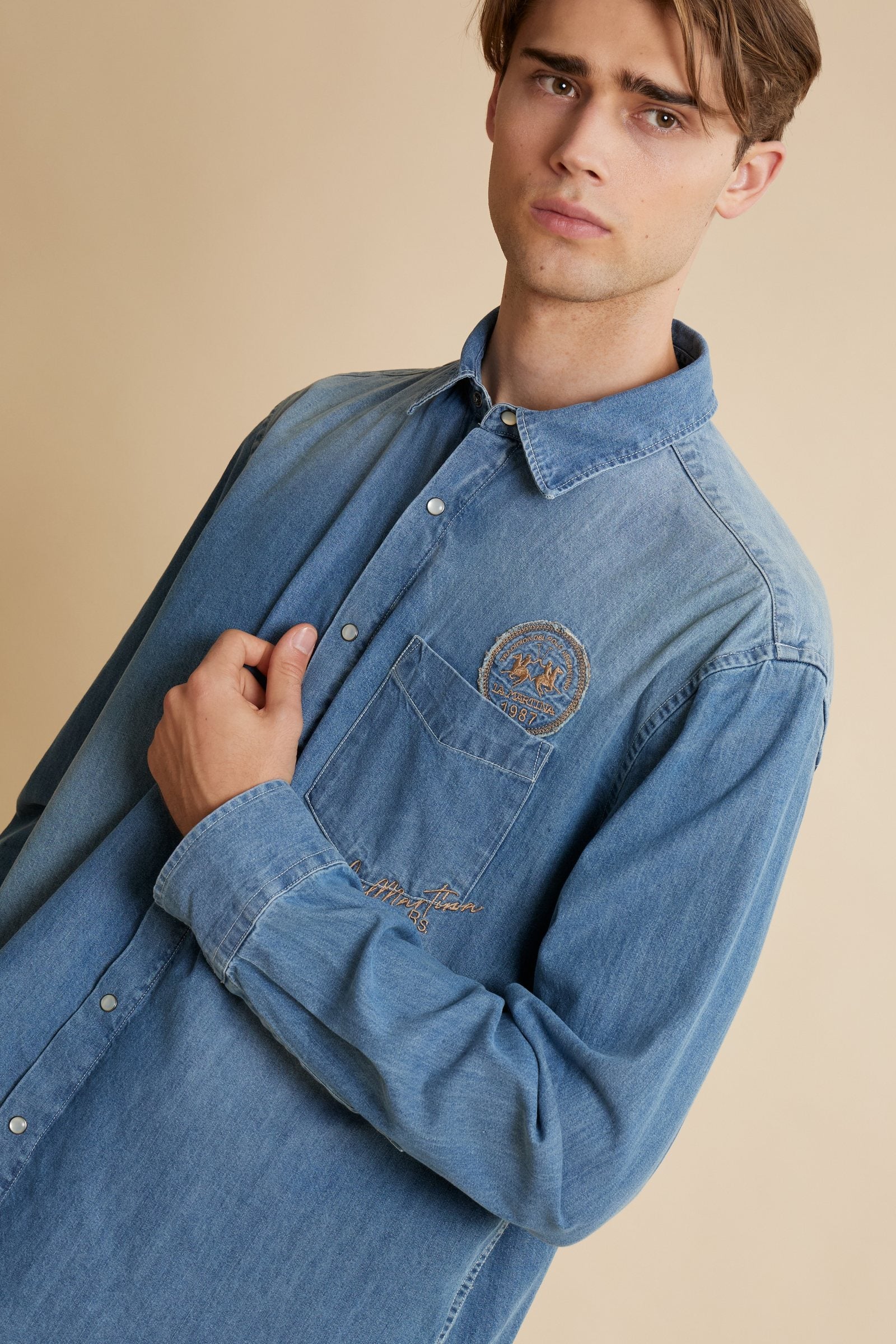 Men’s shirt in bleached denim with faded effect modern fit – Curtis