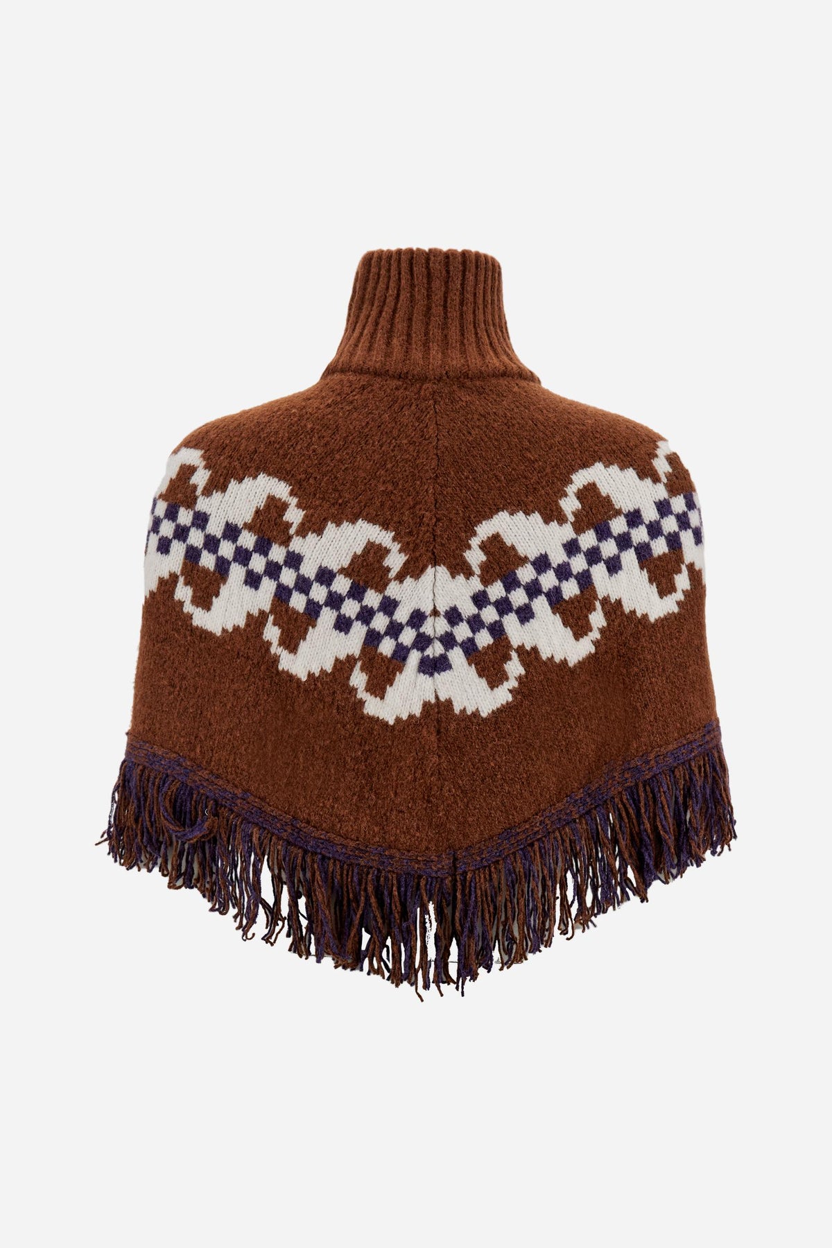 Women's cape in alpaca blend jacquard with fringes - Evie