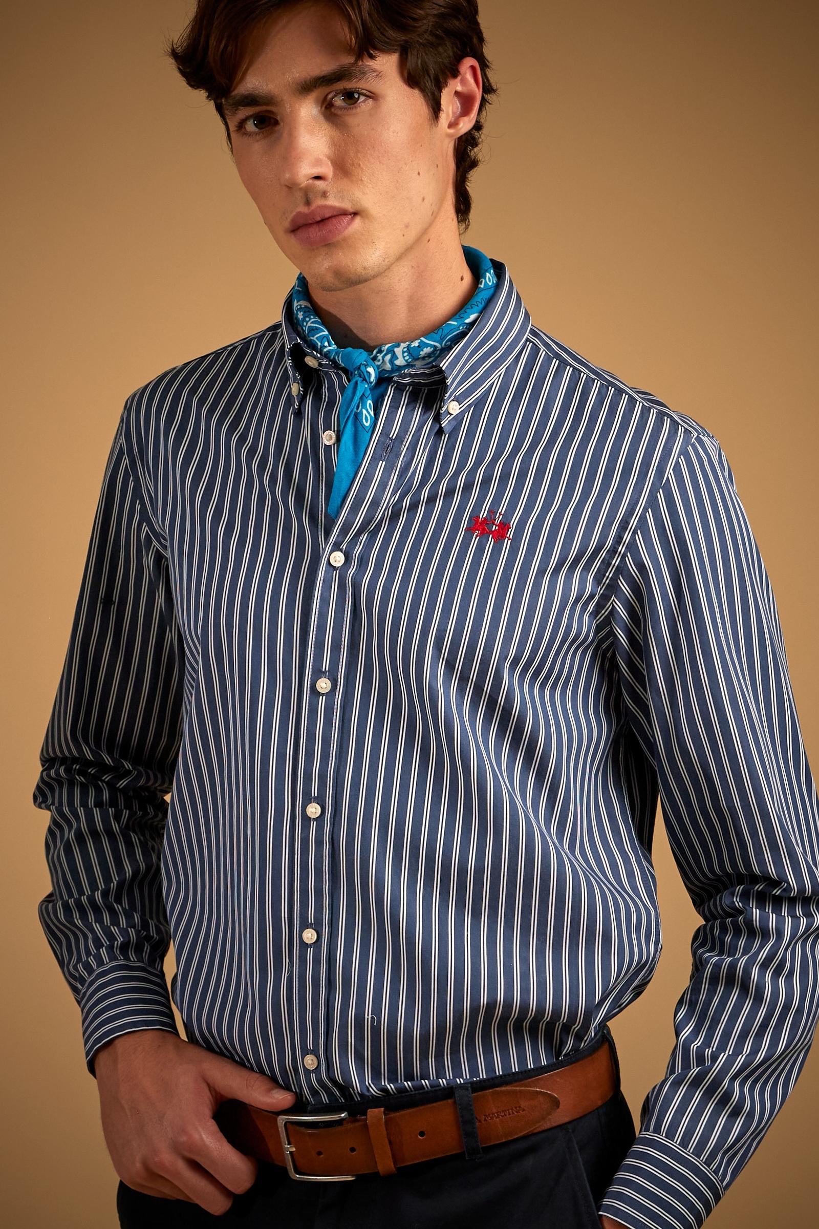 Men's shirt in cotton poplin with large two-tone stripes - Rodolfo