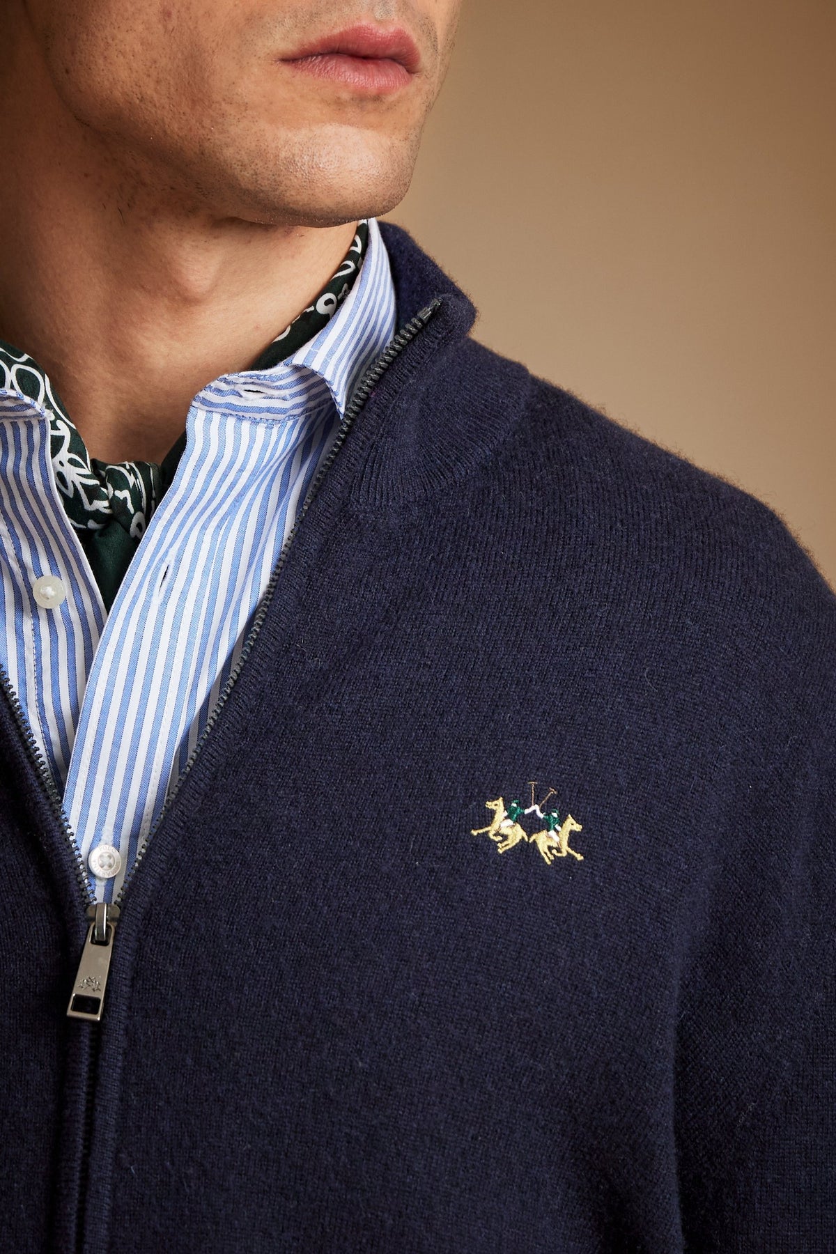Full zip lambswool sweater with tricolor logo - Edric
