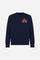 Men's crew-neck sweatshirt with long sleeves made from 100% cotton diagonal fleece. The model features ribbed collar, cuffs and hem in matching tone. The regular fit is enhanced by a modern cut with slightly structured shoulders. The design is distinguished by the exclusive maxi 3D embroidered brand logo in contrasting color on the chest. The model is wearing size L. - Navy                                                                                                                                        