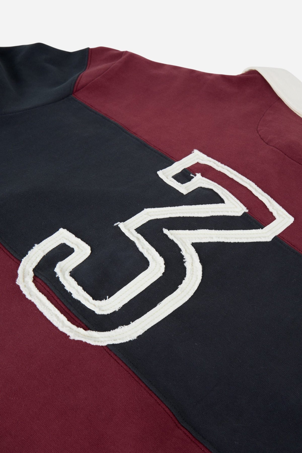 Men's long-sleeve polo made from heavy 100% cotton with a modern fit, dropped shoulders, wide rugby stripes, contrasting gabardine collar, and bold logo details. - Port Royale/Navy Bla