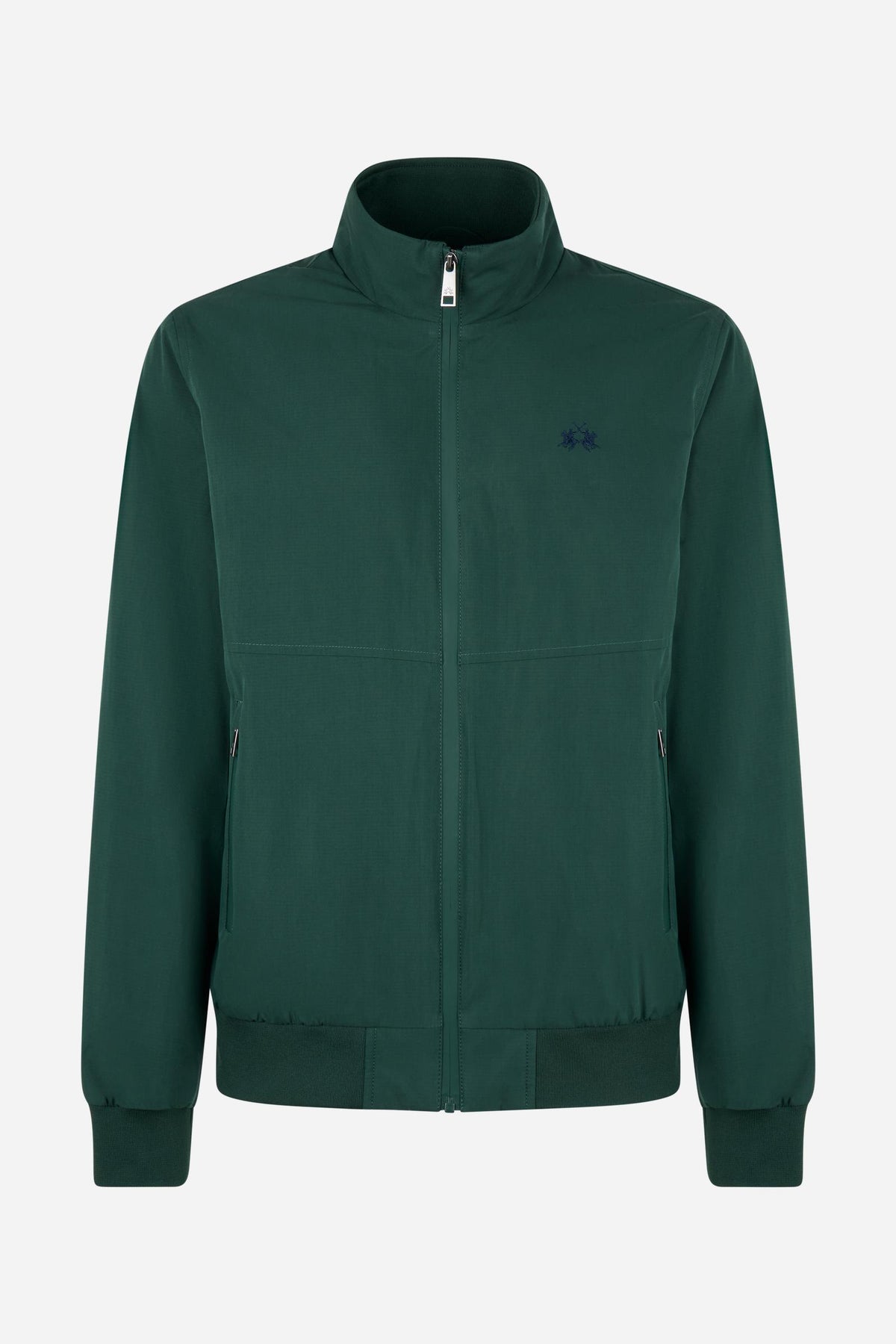 Men's padded jacket in cotton-polyamide blend for comfort and durability. Features high collar, zip closures, elastic ribbed trims, and polyester quilted lining - Pine Grove
