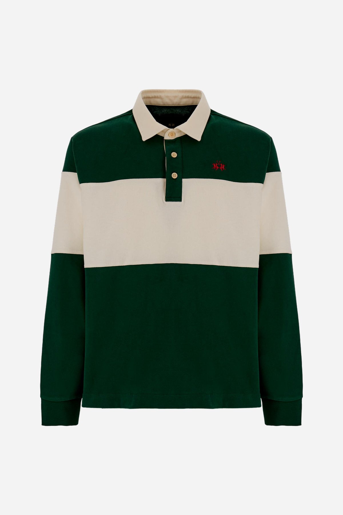 Men's rugby polo, heavy cotton jersey with large stripe - Dion