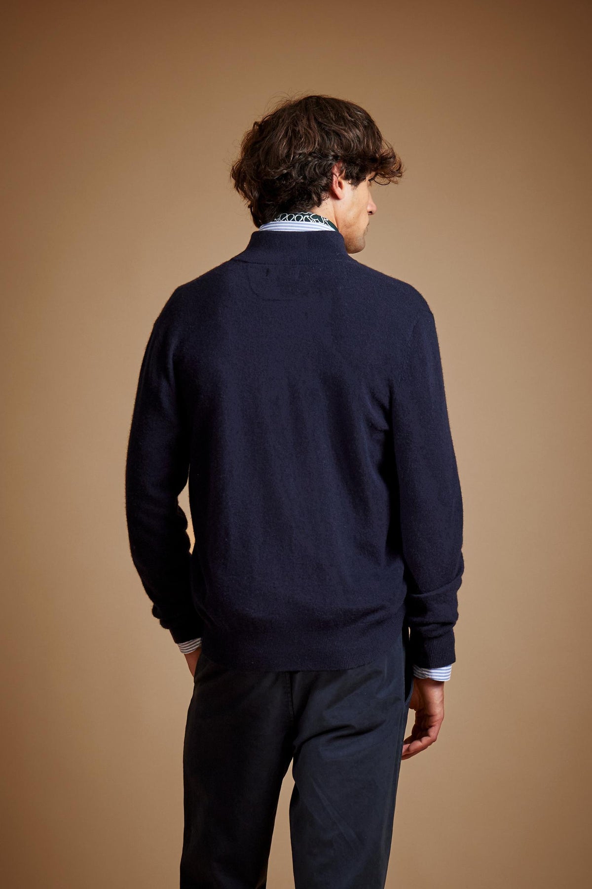 Full zip lambswool sweater with tricolor logo - Edric