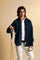 Men’s cotton and linen shirt with regular fit and French collar. Tone-on-tone embroidered logo and visible button placket. - Navy                                                                                                                                                                                                                                                                                                                                                                                               