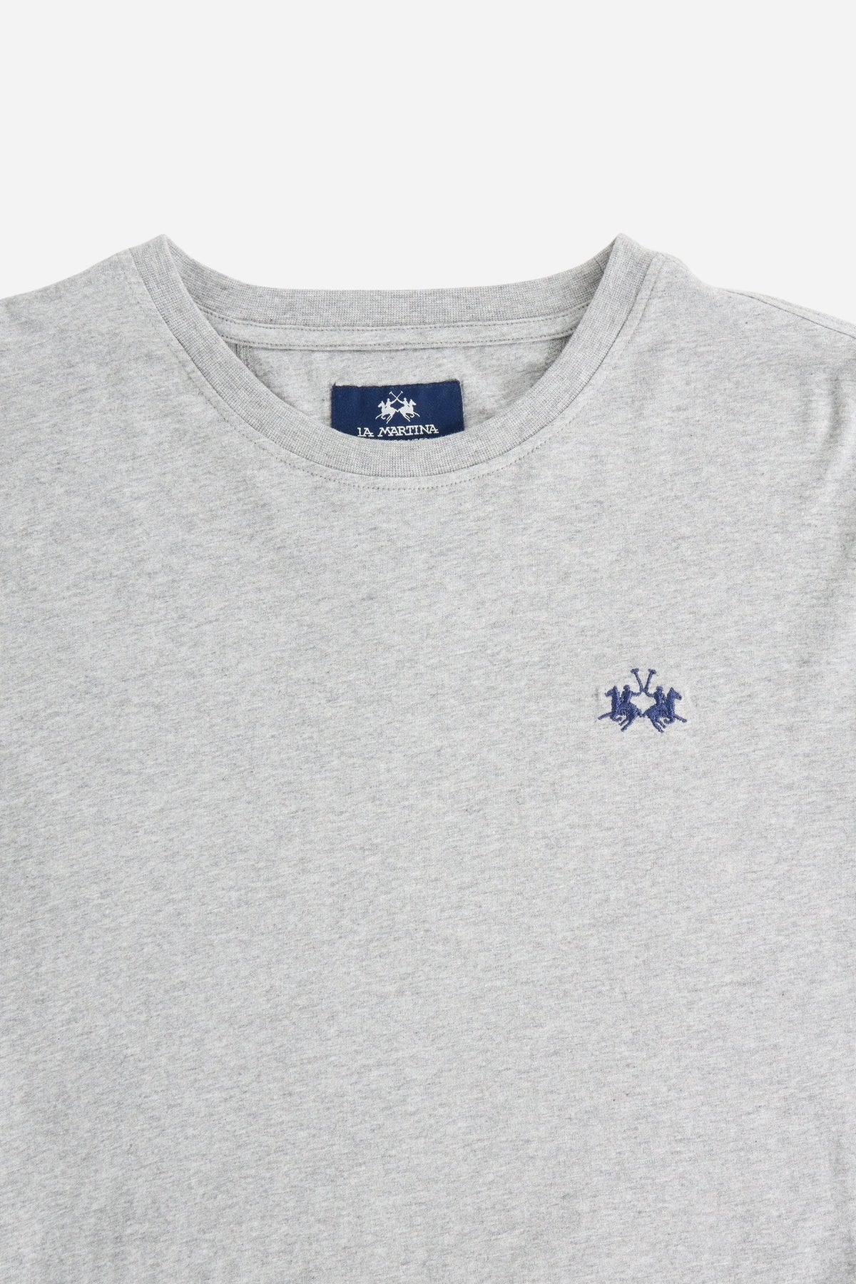 Men’s long-sleeve T-shirt in 100% cotton jersey with ribbed crew neck, regular fit, and subtle embroidered logo for all-day comfort and classic style. - Medium Heather Grey
