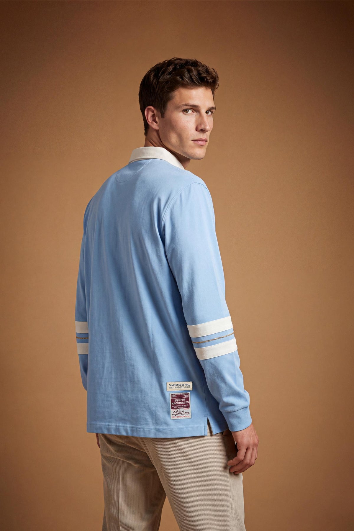 Men's long-sleeve polo in 100% high-weight cotton jersey with a contrasting gabardine collar, embroidered details, and a relaxed, contemporary fit for durable comfort. - Glacier Lake