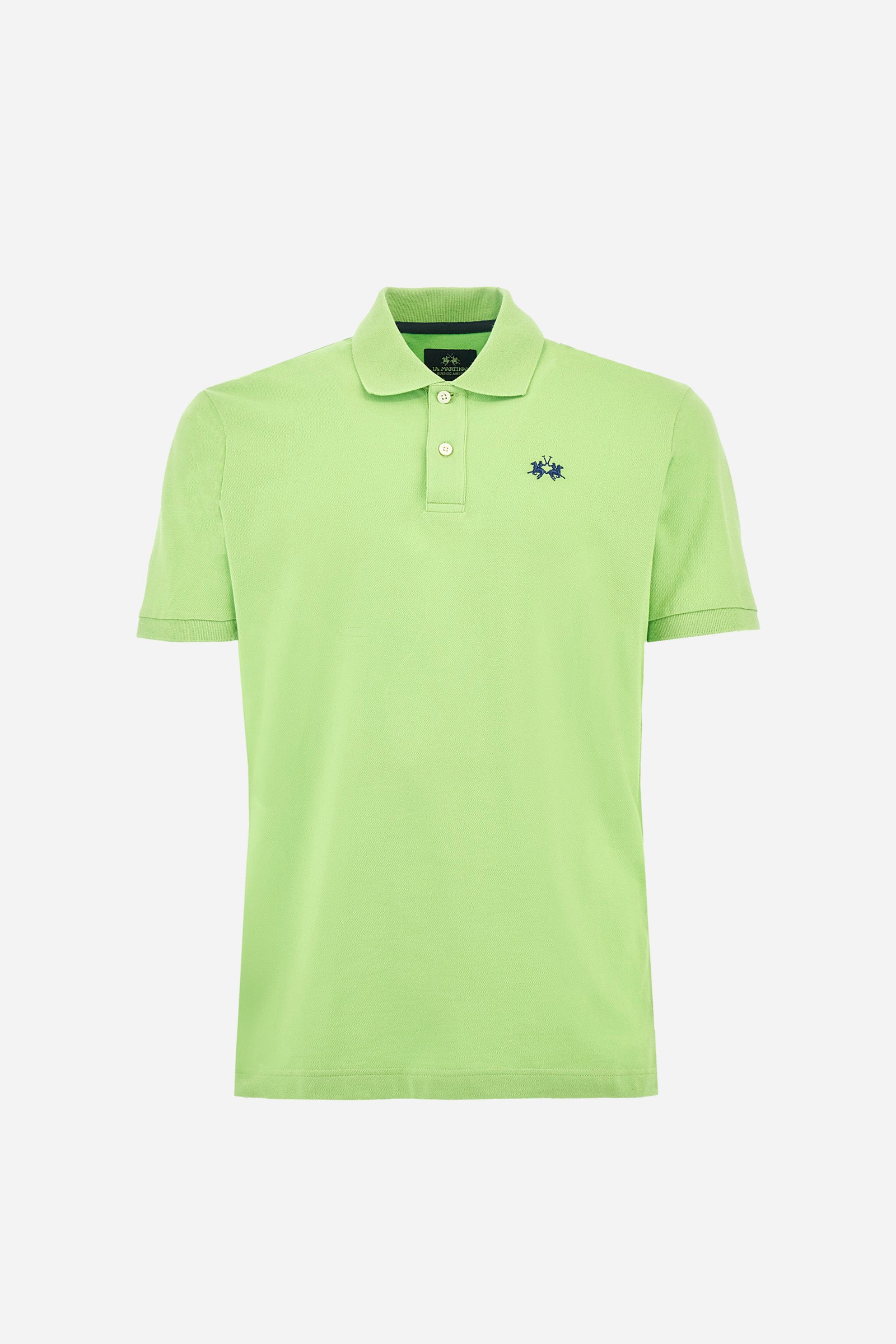 Men's plain-coloured, short-sleeved, regular-fit cotton polo shirt. Contrasting La Martina logo sewn onto the chest. This versatile garment goes perfectly with a pair of jeans from the collection. - Lime Green