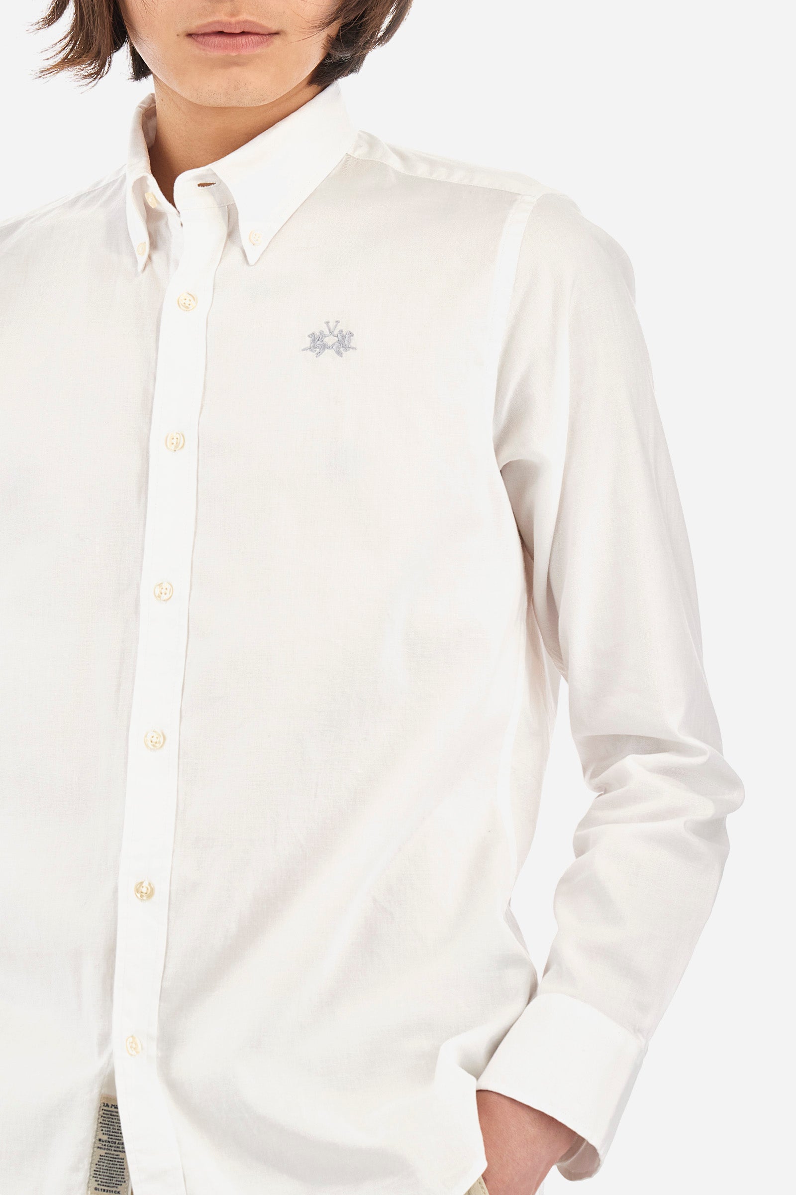 Camisa de hombre en algodón slim fit manga larga