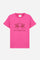 Short-sleeved T-shirt for girls made from soft 100% cotton jersey in a solid colour. The style features a regular fit and tonal ribbed crew neck. The maxi front print, featuring the iconic crossed polo players logo and La Martina lettering, enhances the garment with a sporty and recognisable style. - Fandango Pink
