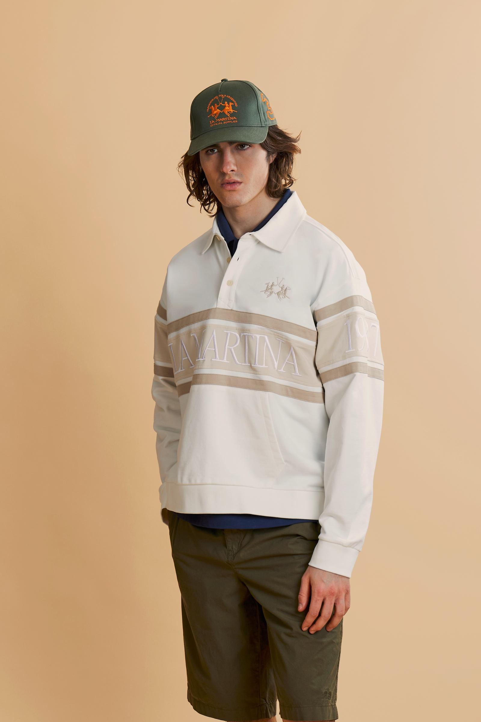 Men’s long-sleeve sweatshirt in soft cotton French Terry. Loose fit with contrast details on collar, chest and sleeves, enhanced by oversized logo and lettering. - Off White                                                                                                                                                                                                                                                                                                                                                   