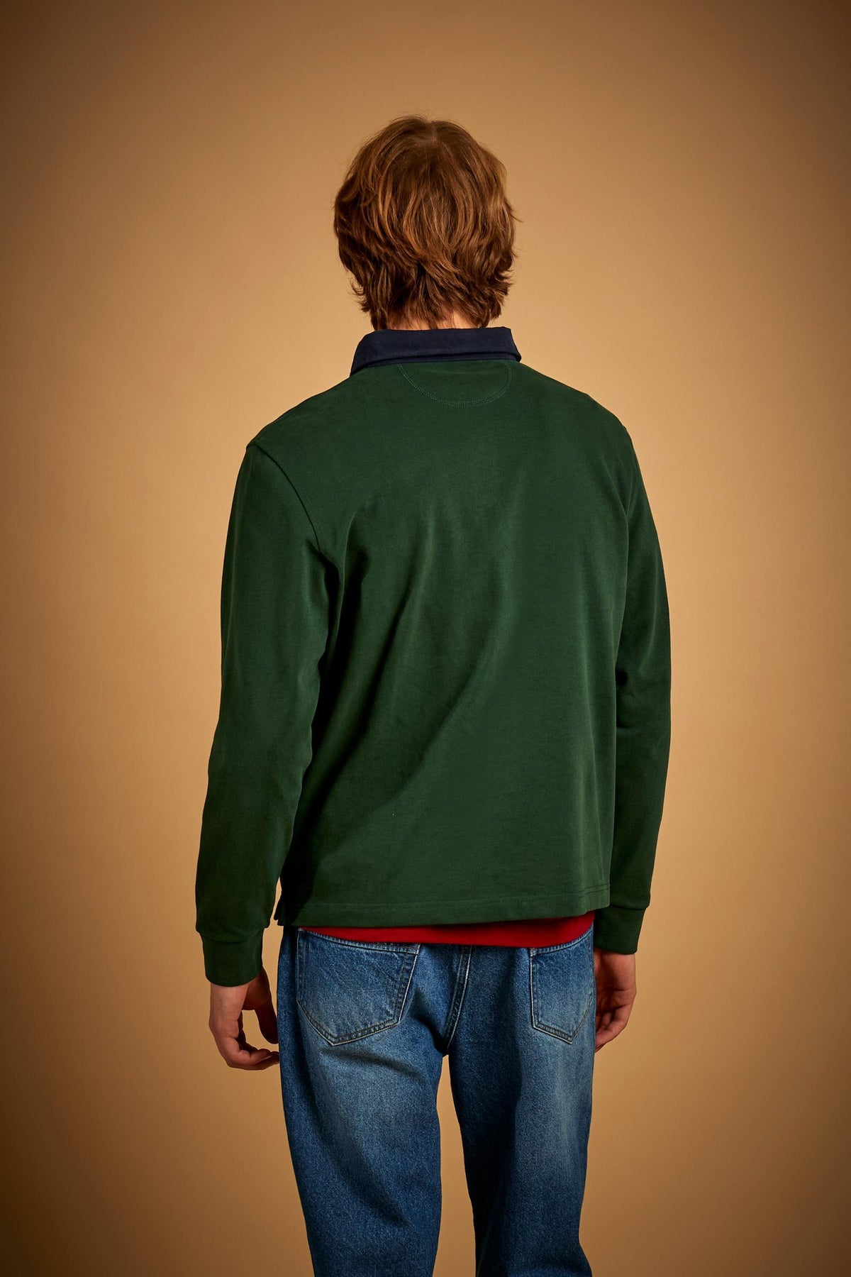 Men's long-sleeve polo shirt in heavy cotton jersey with contrast collar - Duke