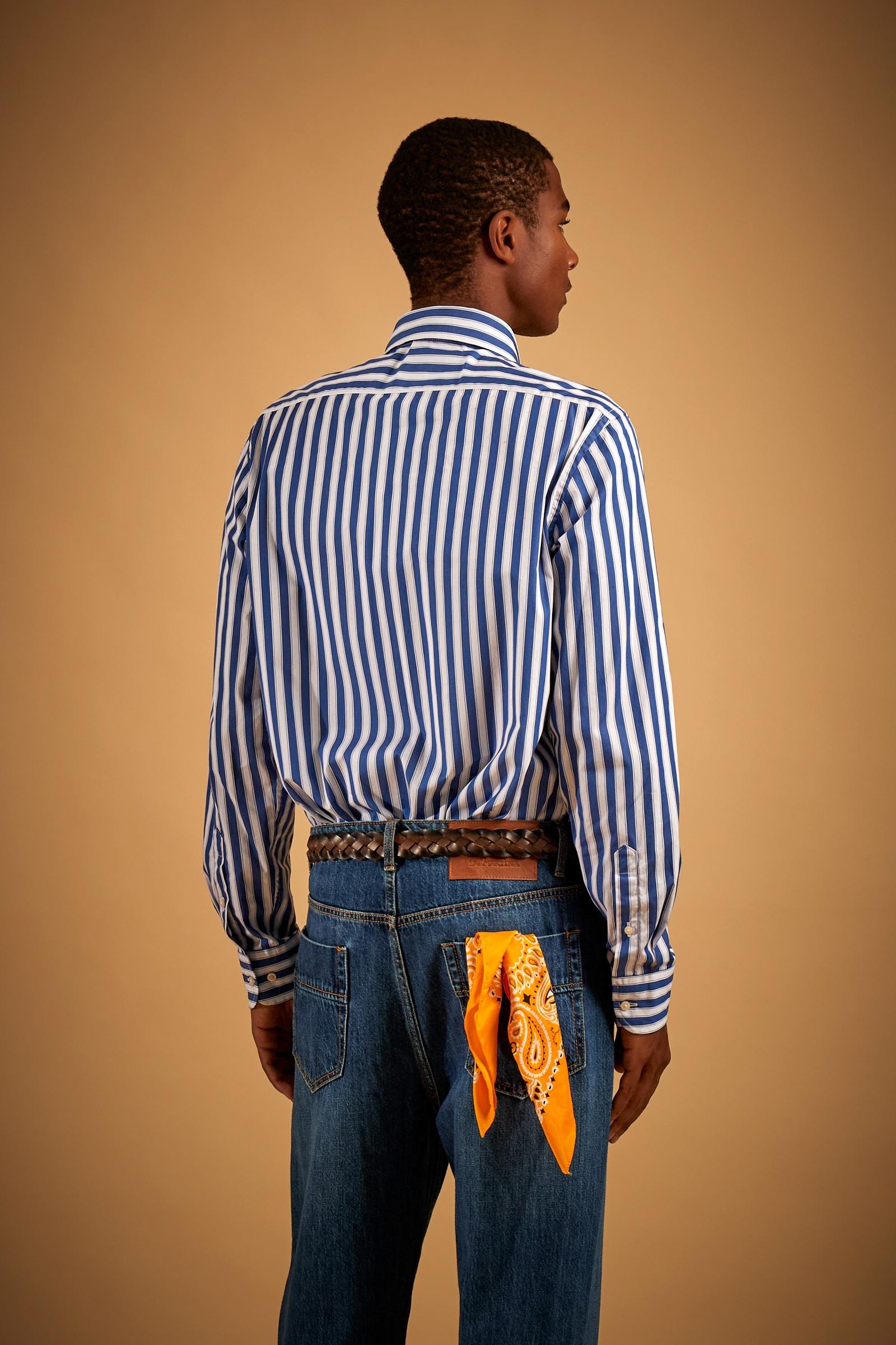 Men's poplin shirt with two-tone striped pattern