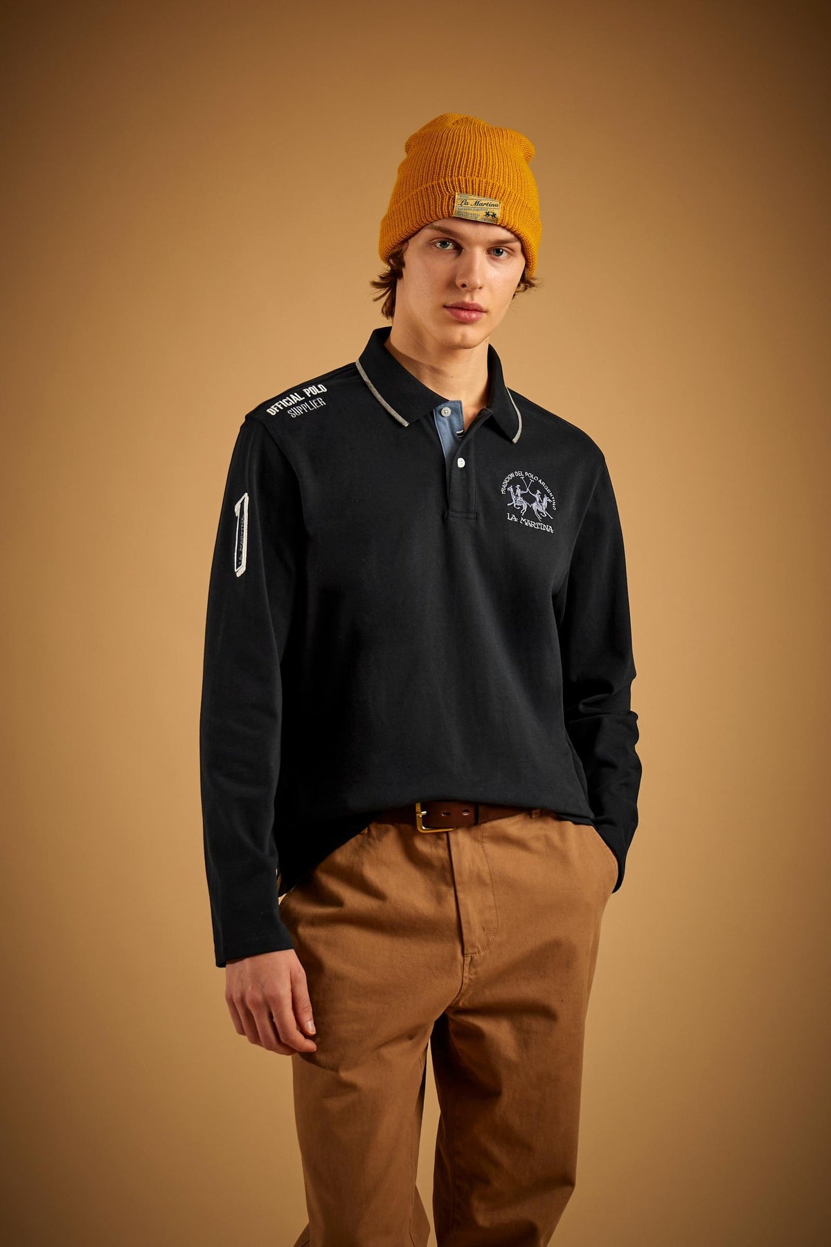 Herren-Polo aus Baumwolle mit langen Ärmeln Flaviano
