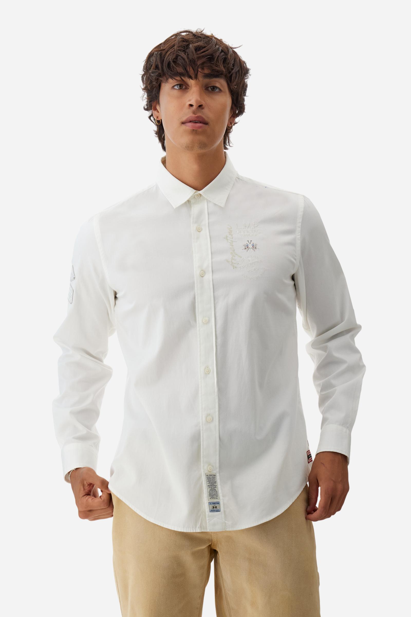 Men’s cotton twill shirt. Regular fit with tone-on-tone graphics inspired by Argentina. - Off White
