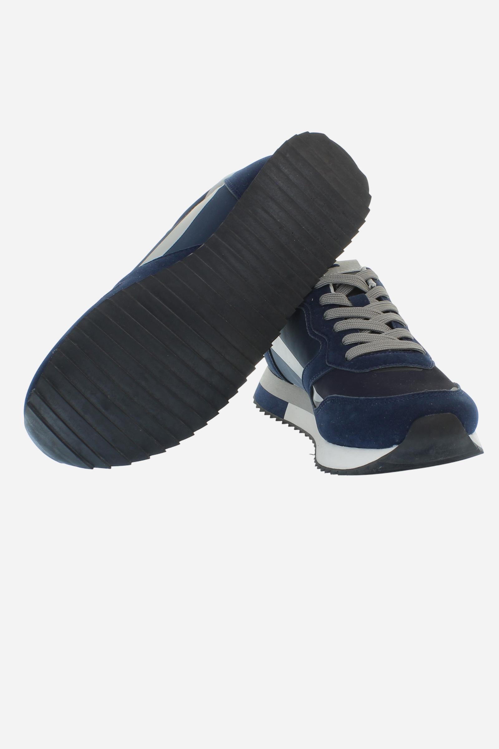 La Bombonera casual trainers with technical fabric, suede and rubber inserts. Urban design meets hand-stitched craftsmanship for a unique style. - BLUE/BLACK
