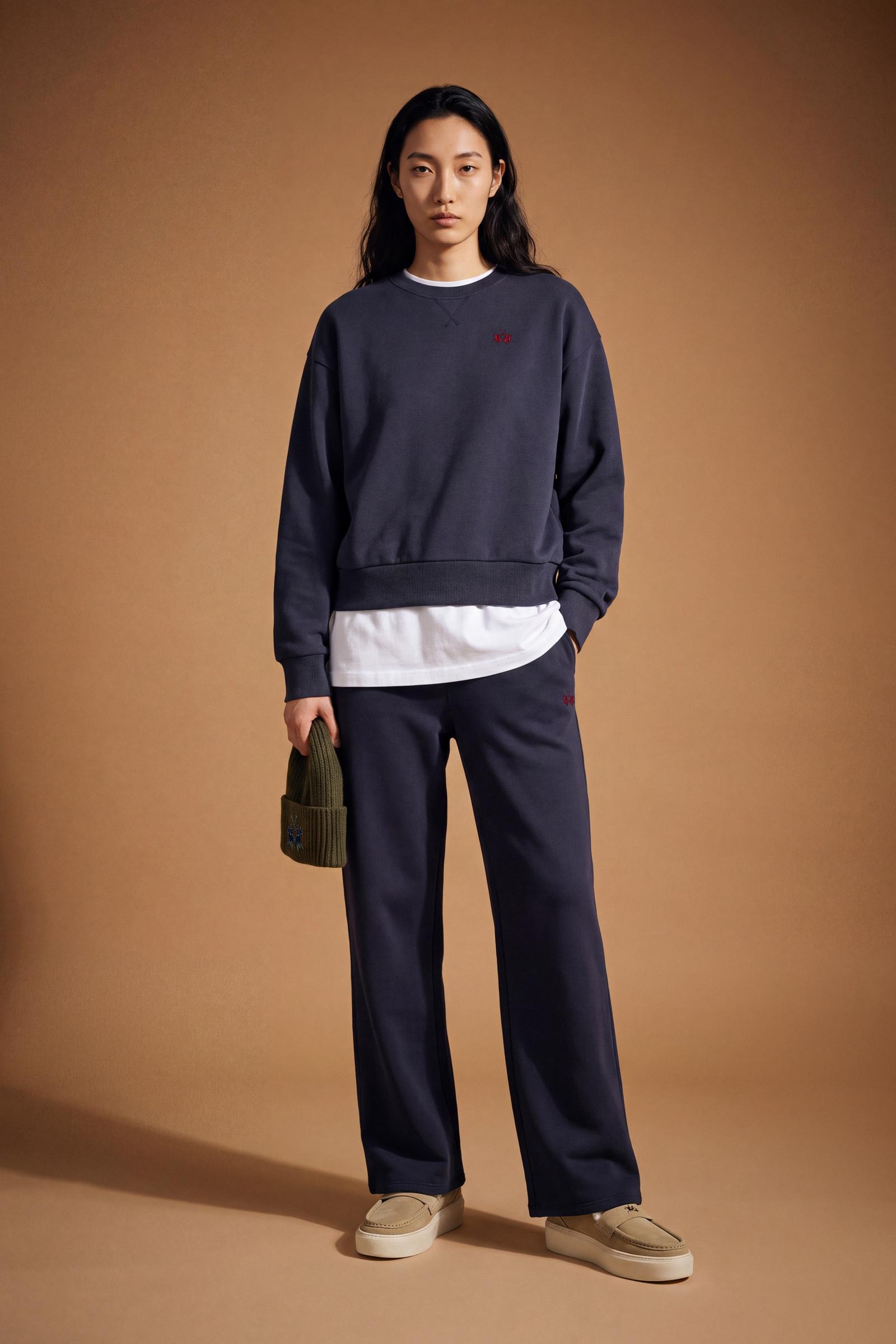 Soft brushed cotton fleece sweatshirt with ribbed crew neck, cuffs, and hem. Comfortable regular fit with contrasting sweatband and subtle embroidered logo. - Navy Blazer