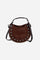 Small suede crescent bag with contrasting leather handles and strap, enhanced with small decorative studs. - D.BROWN/D.CHOCOLATE