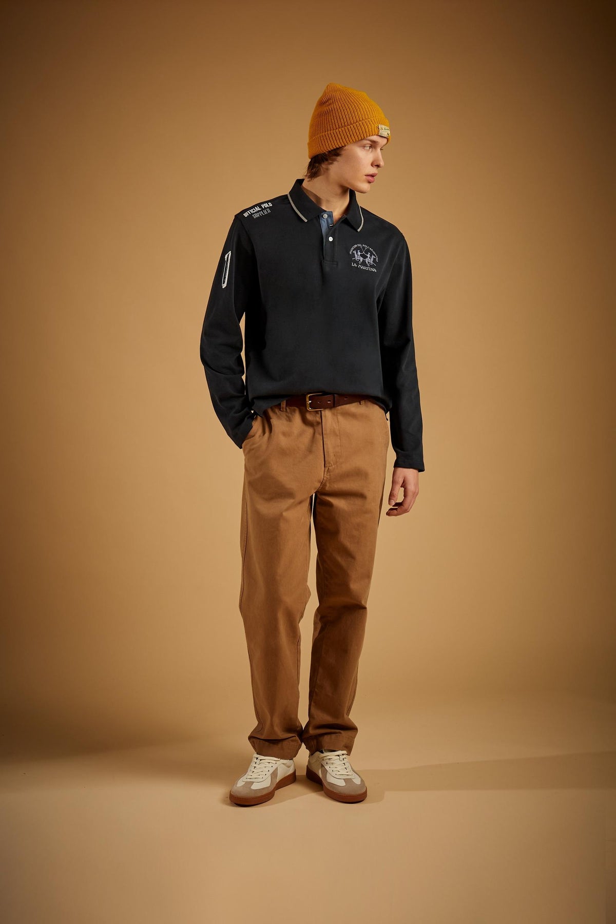 Herren-Polo aus Baumwolle mit langen Ärmeln Flaviano