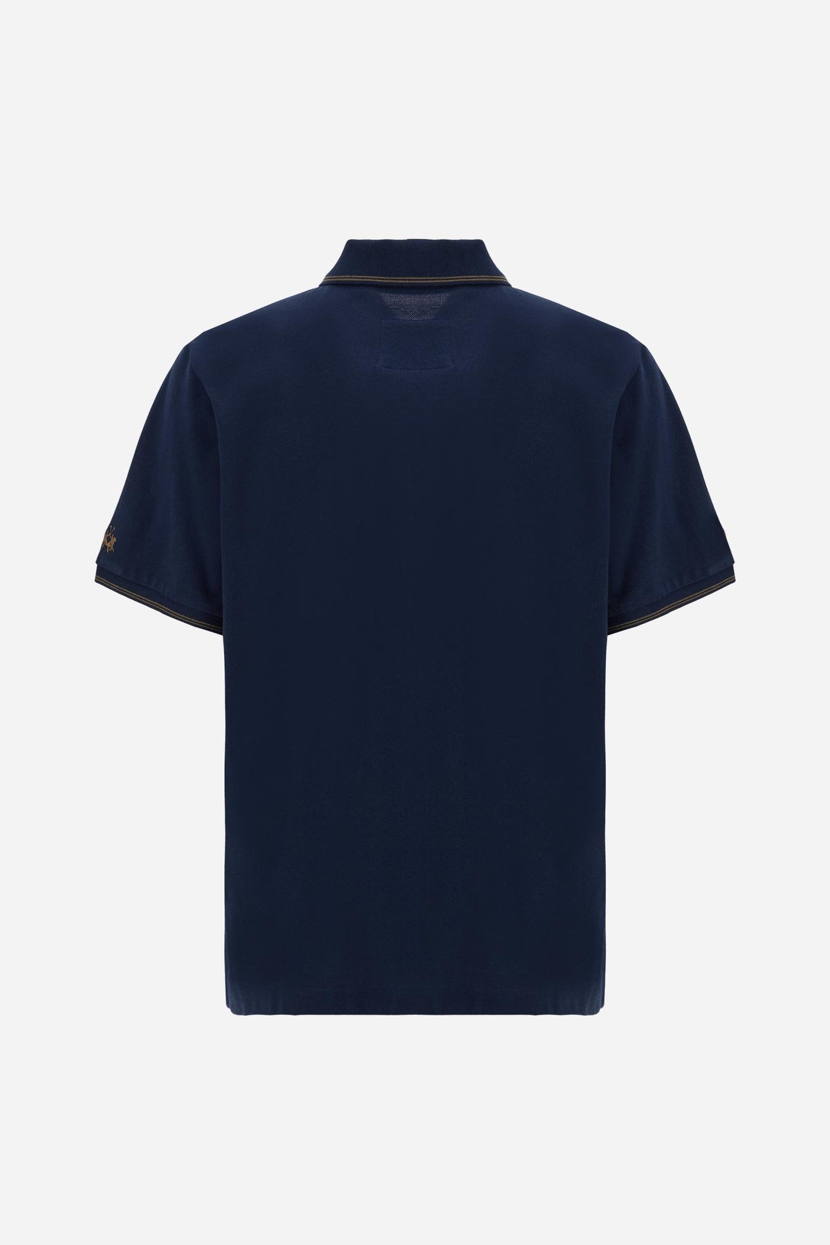 Men's short-sleeve polo in 100% cotton jersey featuring bold Italia graphics, contrast piping, and a contemporary fit. Perfect for a stylish, sporty look. - Navy
