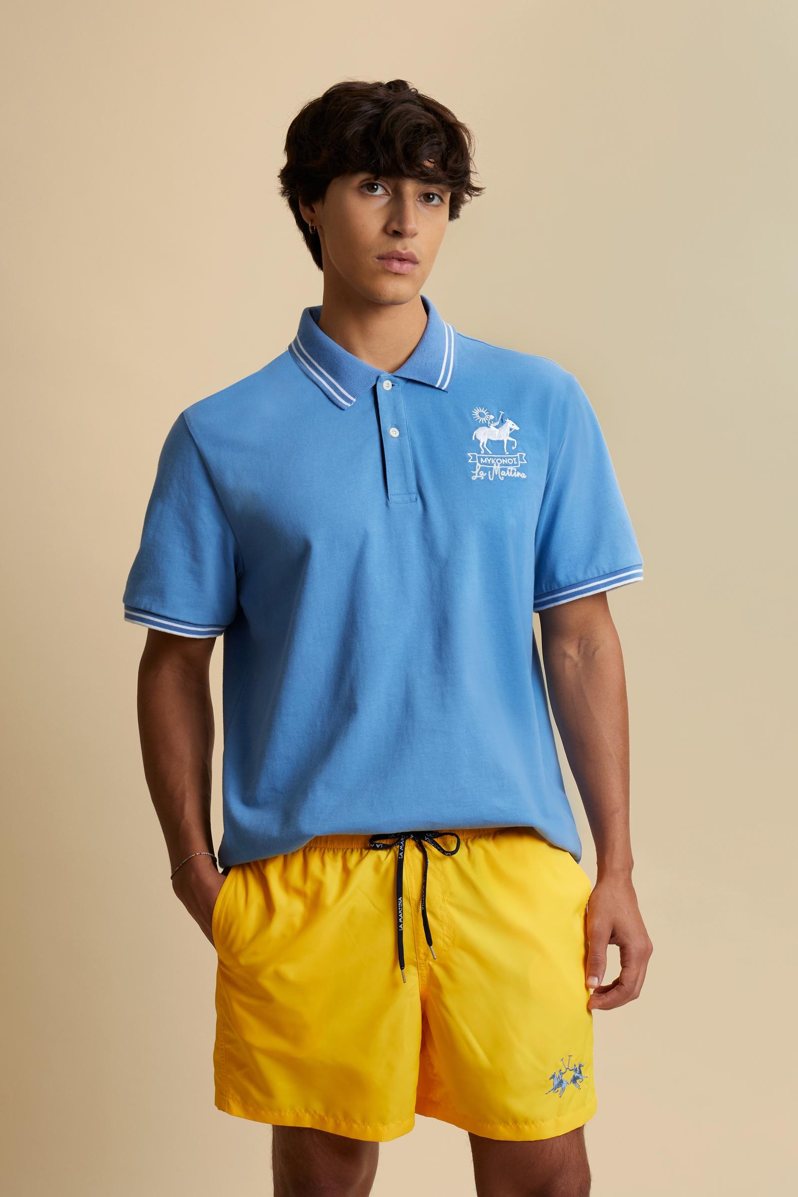 Men’s short-sleeve cotton jersey polo shirt Mykonos – Corbin