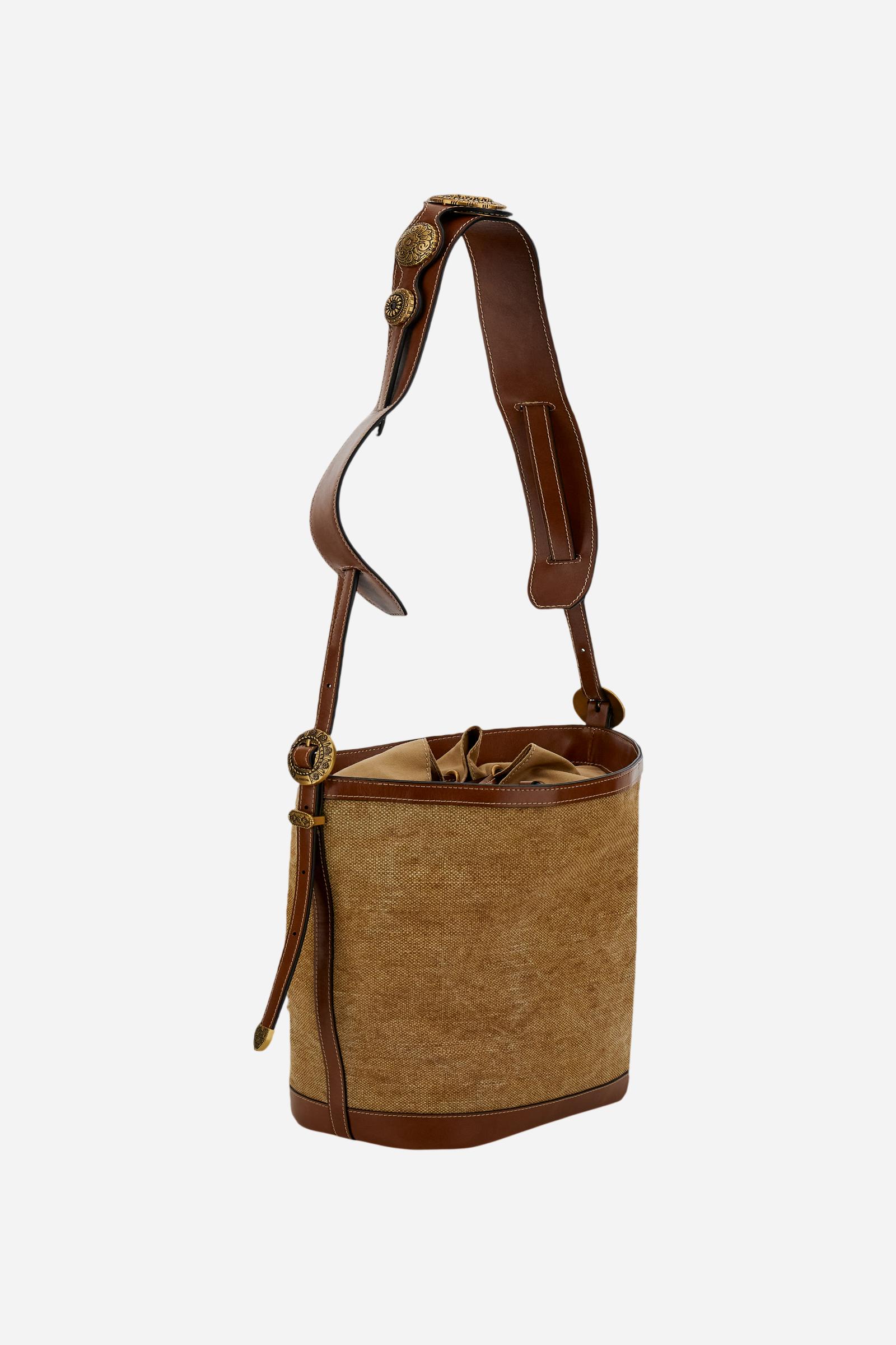 Women's gaucho-chic bucket bag in linen canvas - Bucket