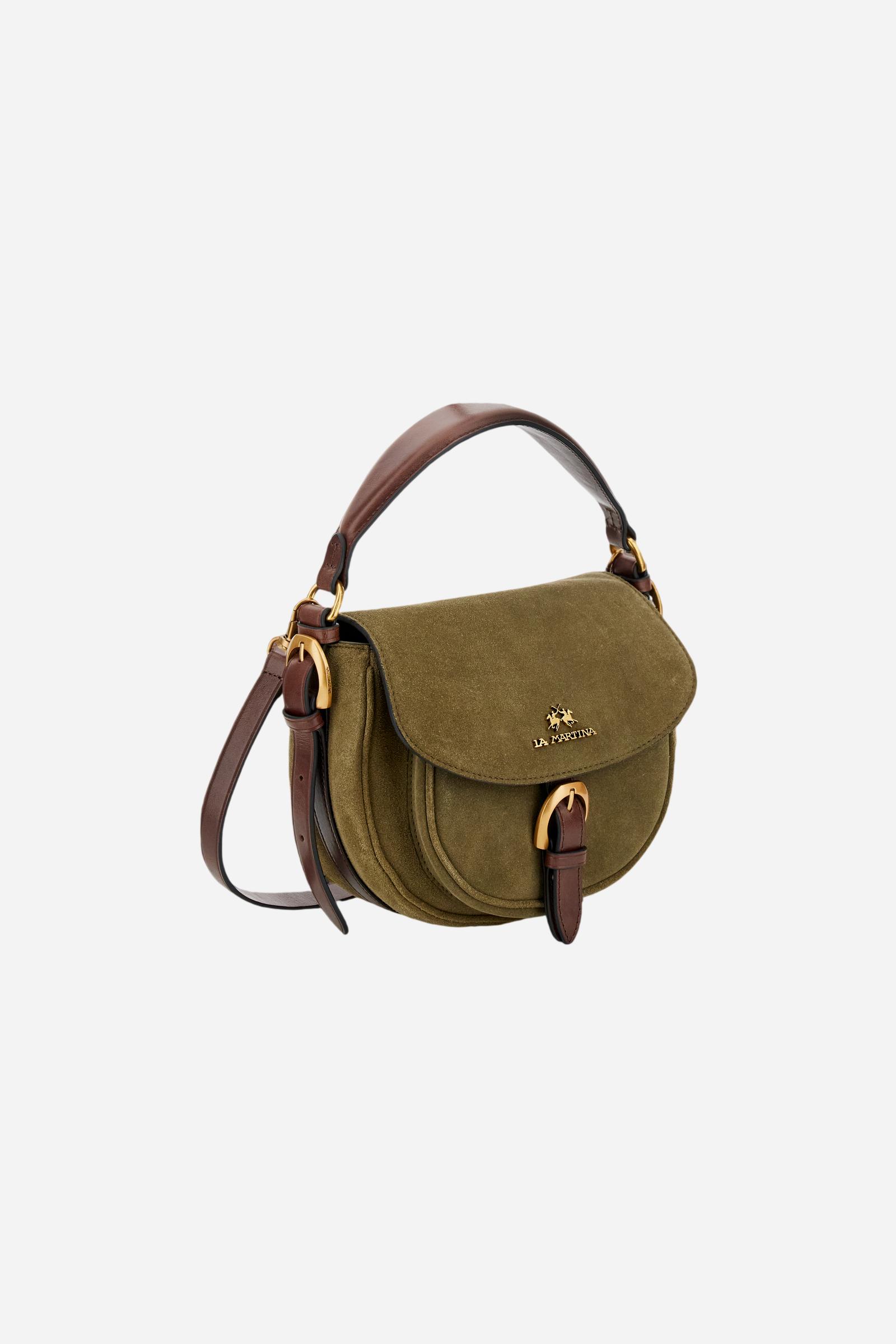 Women's suede crossbody bag with saddle design - Bandolera