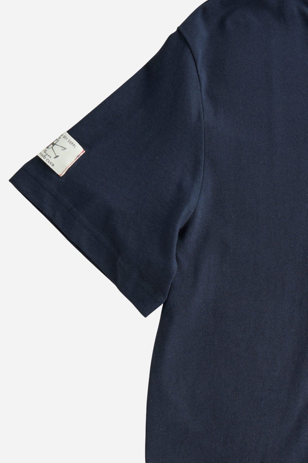Men's short-sleeve T-shirt in 100% cotton with a ribbed crew neck, contrasting printed and embroidered chest design, and a comfortable, classic regular fit. - Navy Blazer