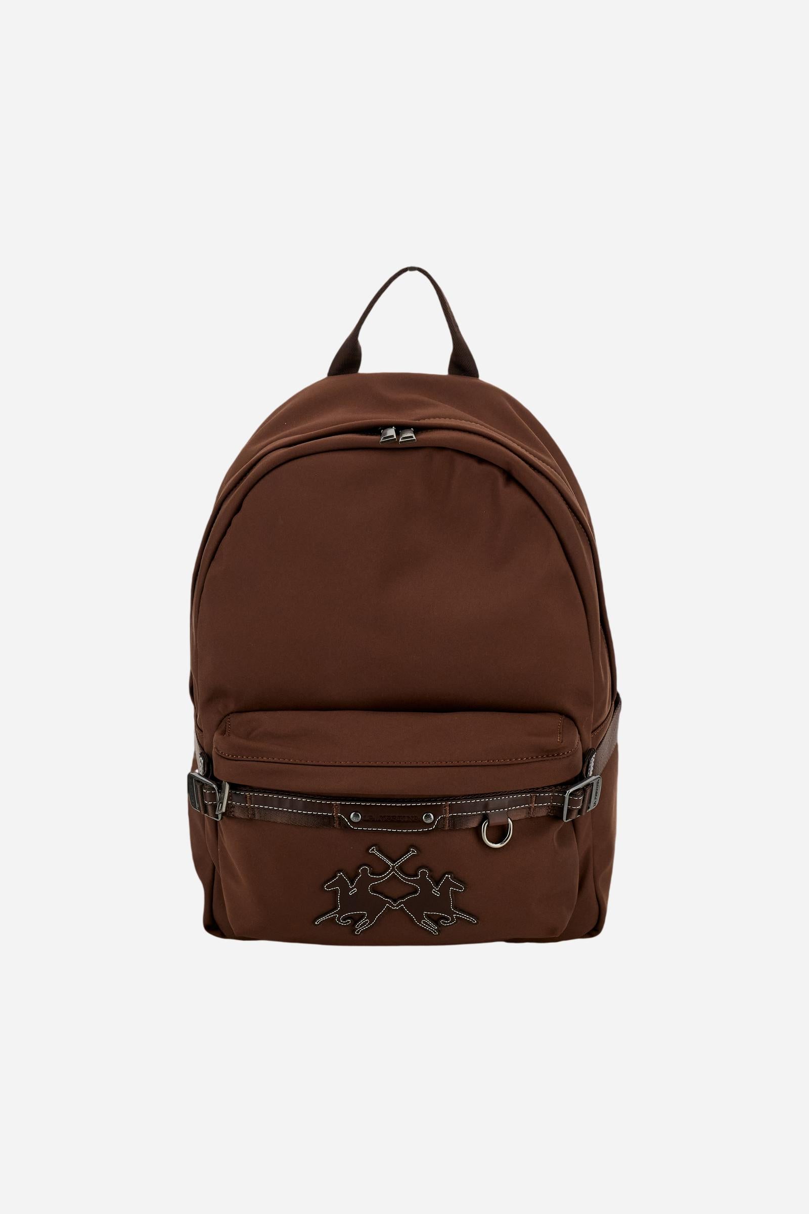 Backpack in matte technical canvas with eco-leather contrast details and applied maxi logo, modern and minimal design. - Tobacco / Sienna                                                                                                                                                                                                                                                                                                                                                                                       