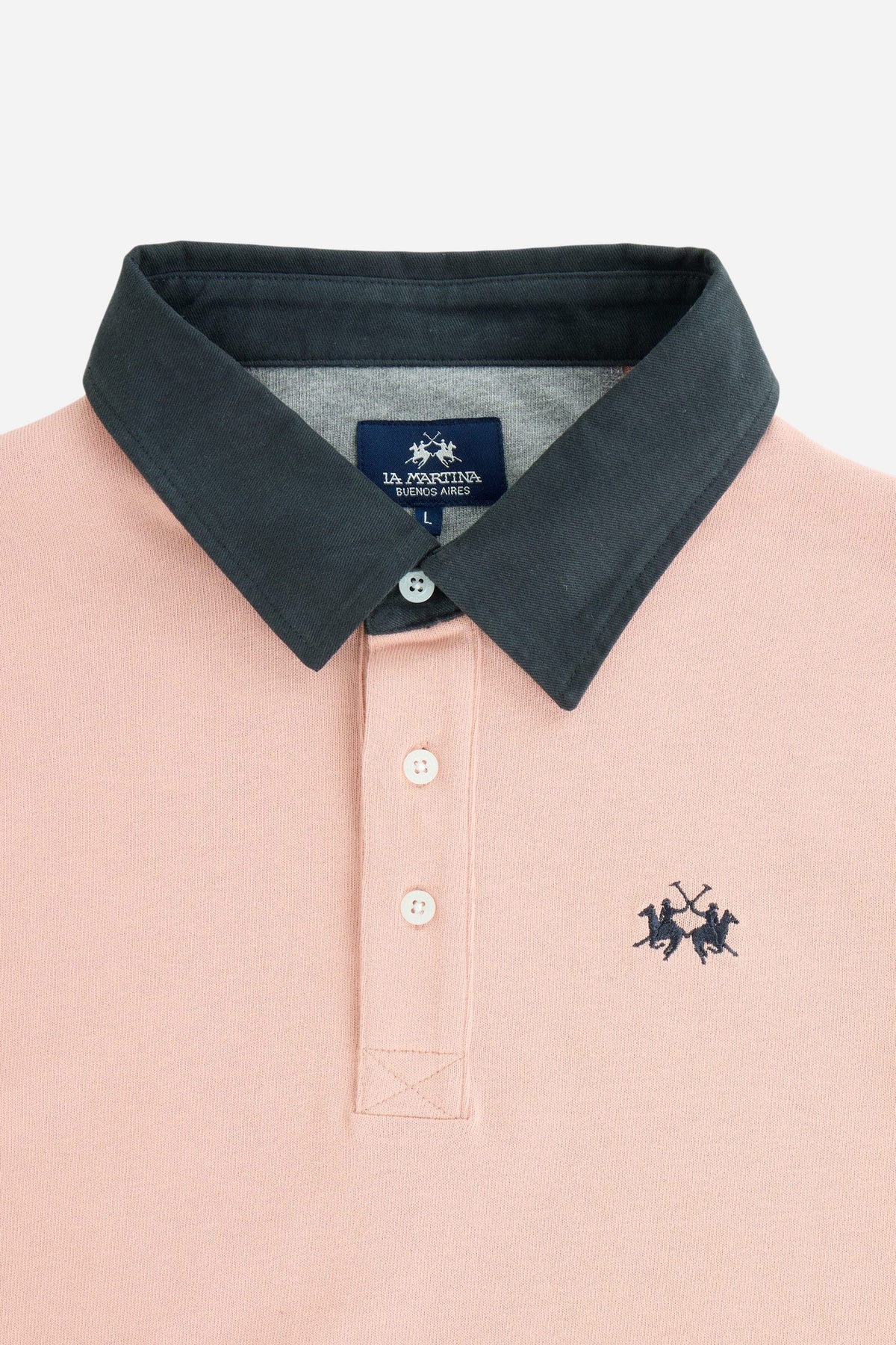 Men's long-sleeve polo made from heavy cotton jersey with ribbed cuffs, contrasting gabardine collar, embroidered logo, and a comfortable regular fit. - Pale Mauve