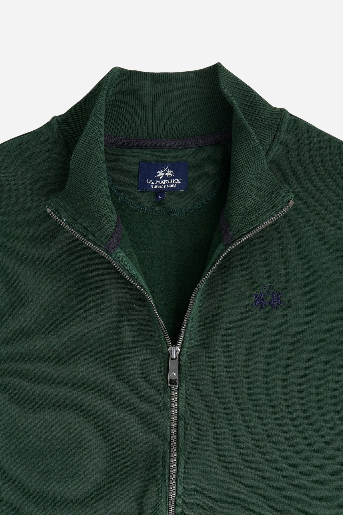 Men's 100% cotton fleece sweatshirt with a high collar, customized zipper, ribbed cuffs and hem, regular fit, and a subtle embroidered logo for comfort and style. - Sycamore