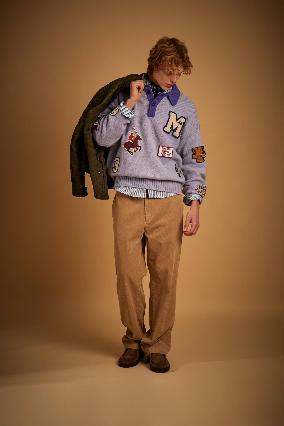 Polo homme manches longues en maille mélange laine avec patch - Earl