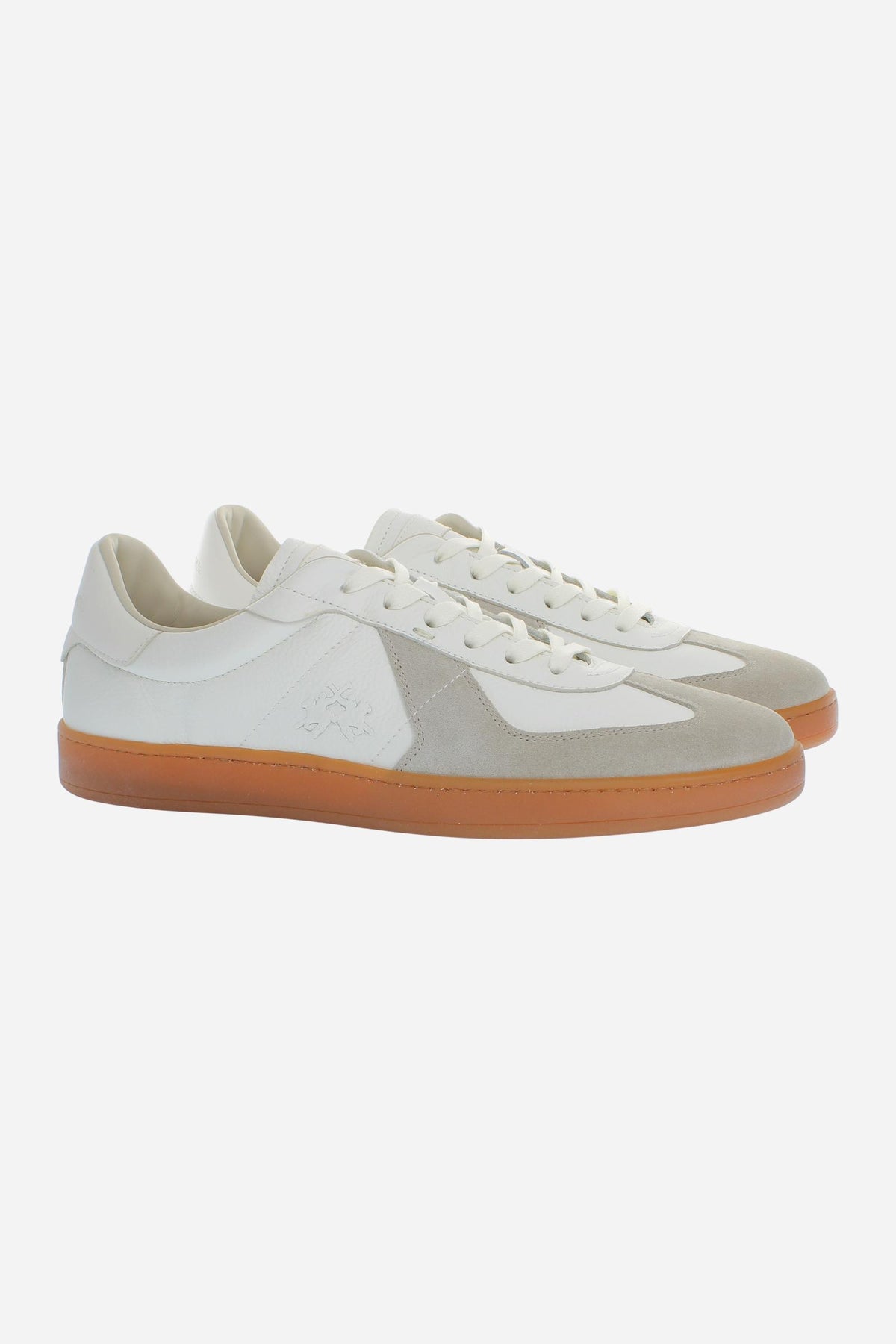 Men's deconstructed sneaker in deerskin leather and suede with visible stitching, artisanal topstitching, and a honey-colored rubber sole for comfort and style. - BEIGE/OFF WHITE