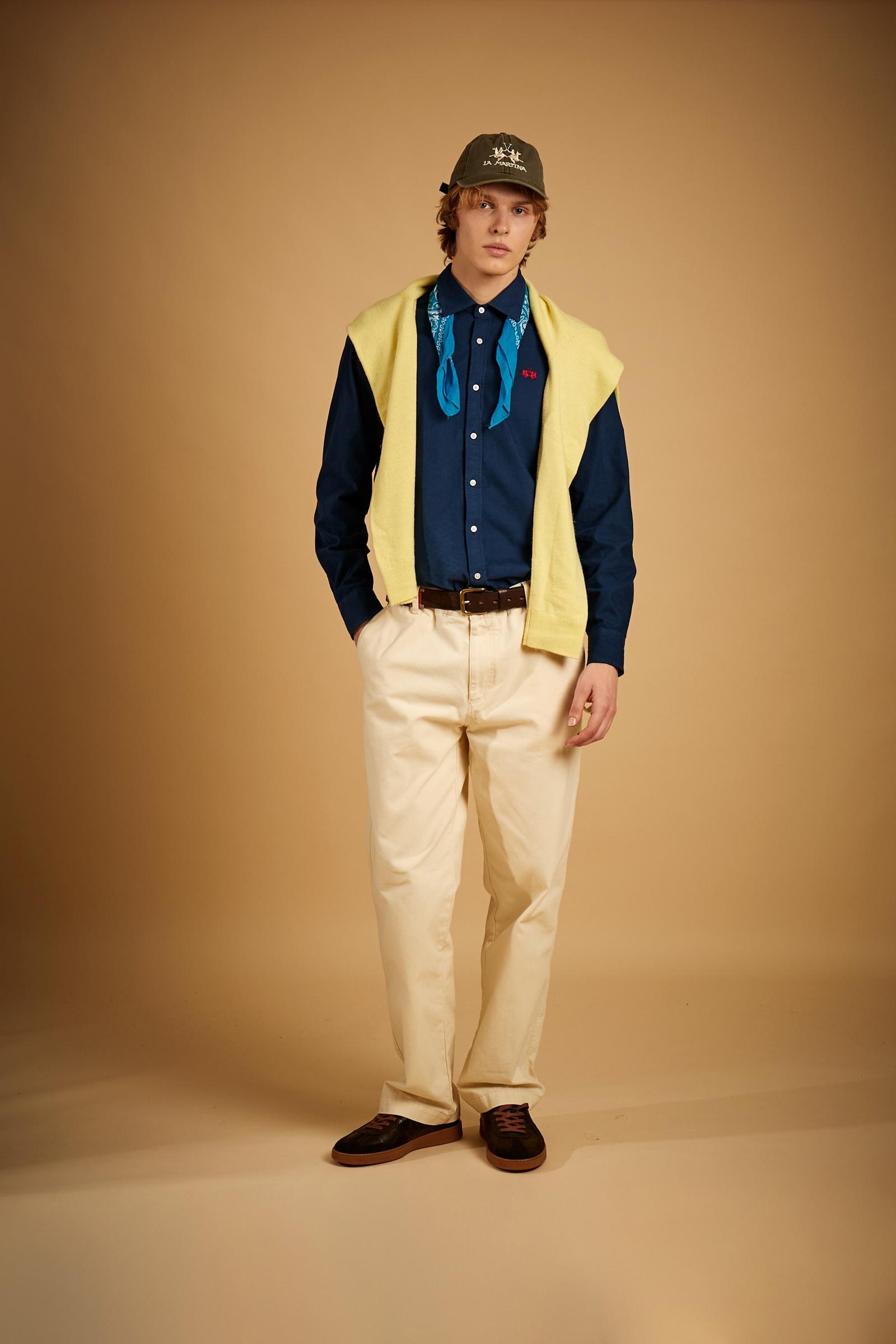 Men's cotton velvet shirt with contrasting logo - Taron