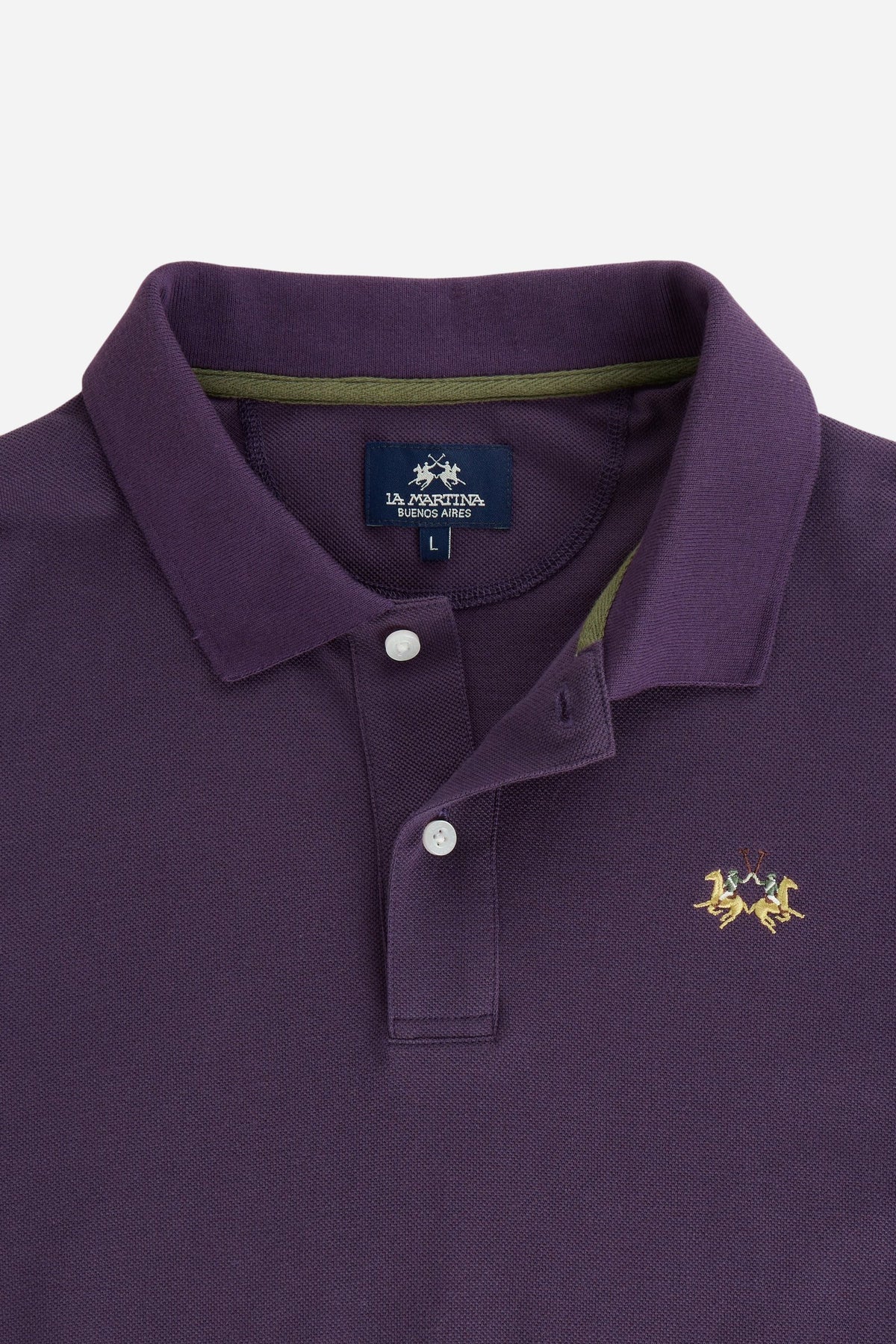 Men’s long-sleeve polo in stretch cotton piqué offers comfort, flexibility, a ribbed collar with contrasting gabardine detail, slim fit, and embroidered logo - Astral Aura