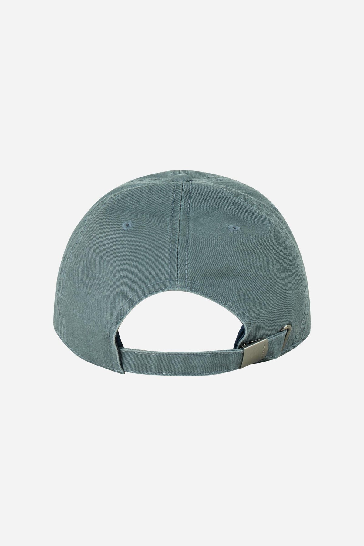 Men's cotton twill baseball cap with vintage pigment wash, oversized embroidered logo, curved visor, eyelets, and adjustable metal buckle for a custom fit. - Flint Stone