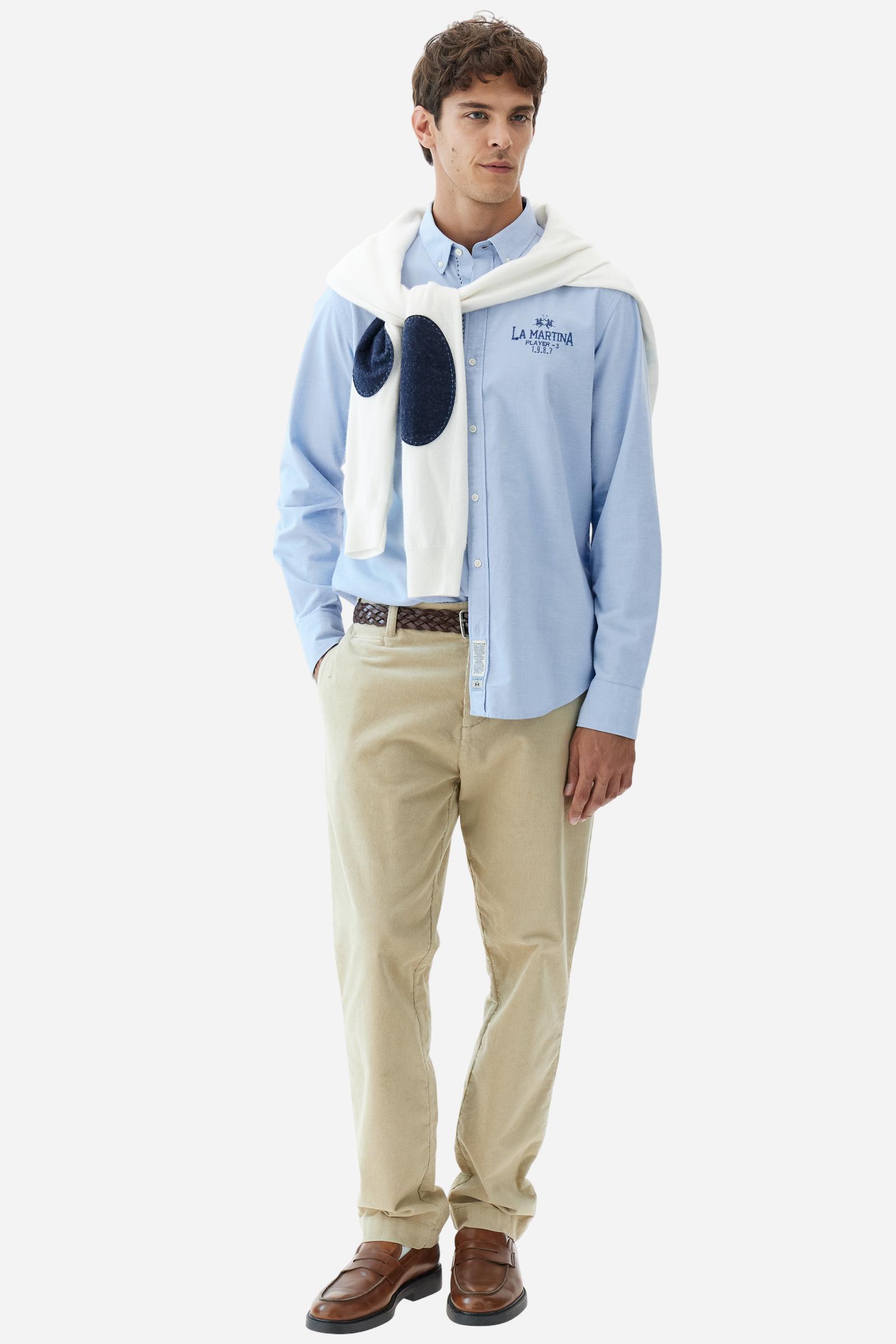 Men’s oxford stretch cotton shirt. Regular fit, button-down collar and contrasting Polo Club graphics. - Cornflower blue