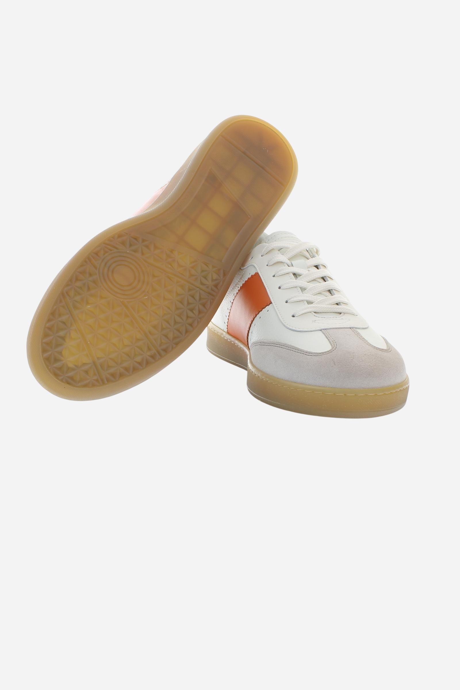 Men’s retro tennis sneakers in calf leather and suede - Sage