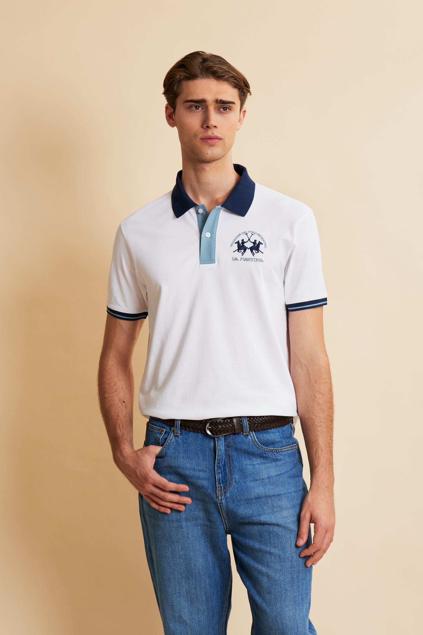 Men’s short sleeve stretch piqué polo shirt with contrast details – Trixie