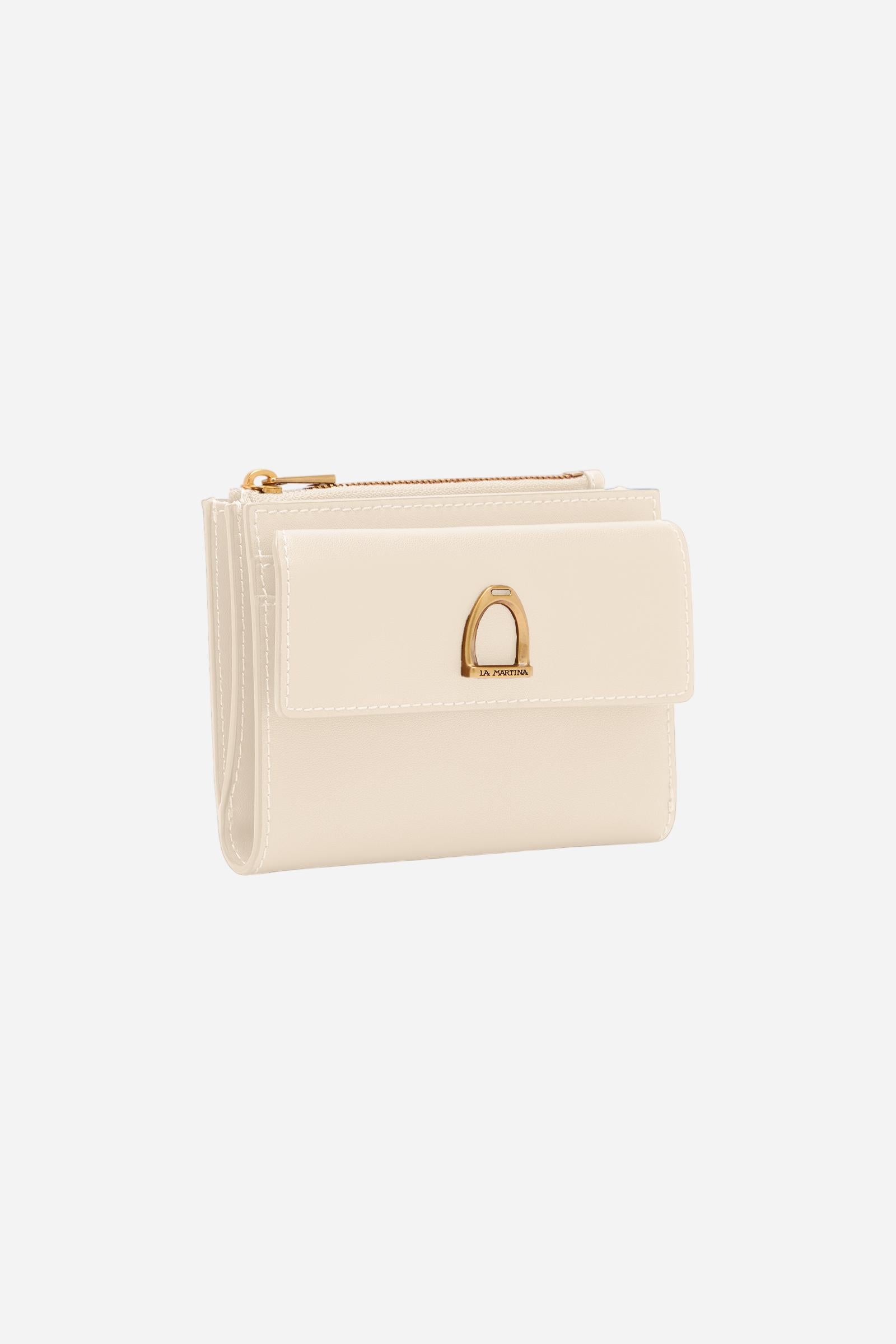 Folding wallet with zip in calfskin leather. Essential and elegant, with front flap and coin pocket. - SILK