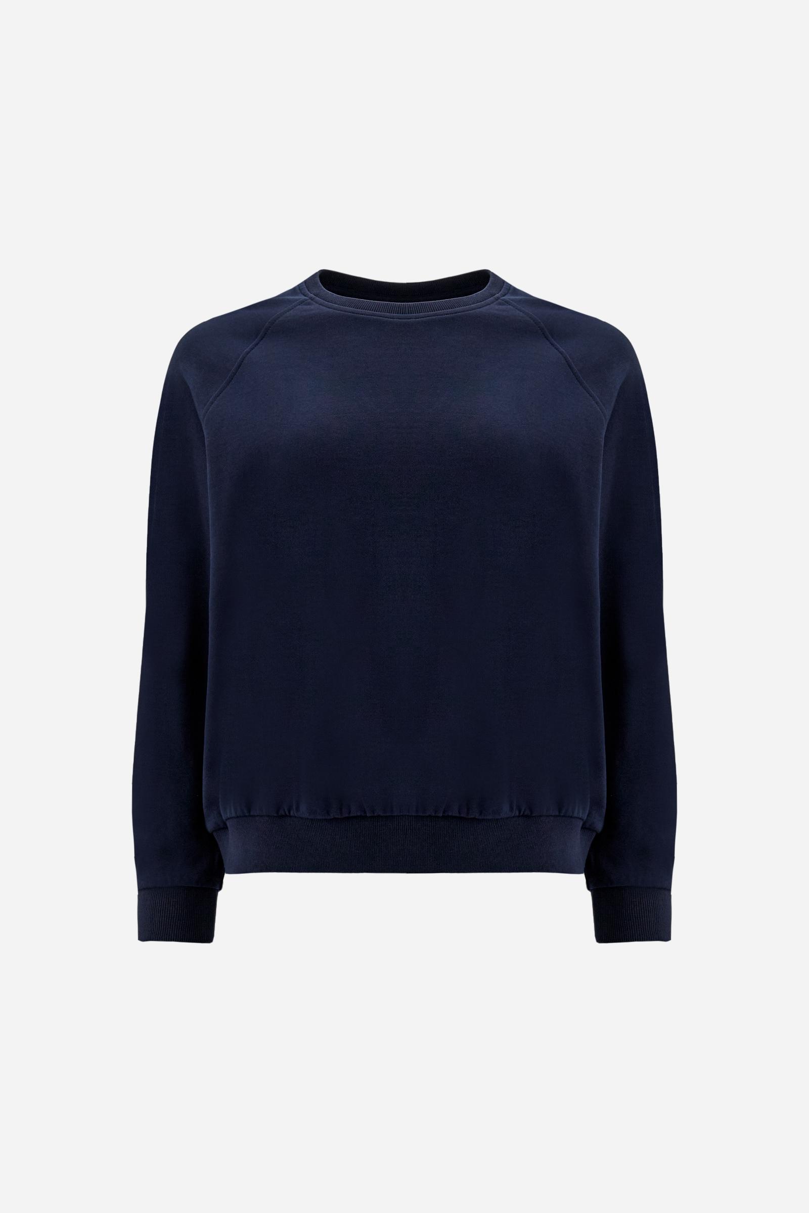 Women’s long-sleeve cotton sweatshirt. Relaxed-fit style with raglan sleeves, soft volume and regular length, finished with ribbed details and embroidered logo patch below the collar. - Navy                                                                                                                                                                                                                                                                                                                                  