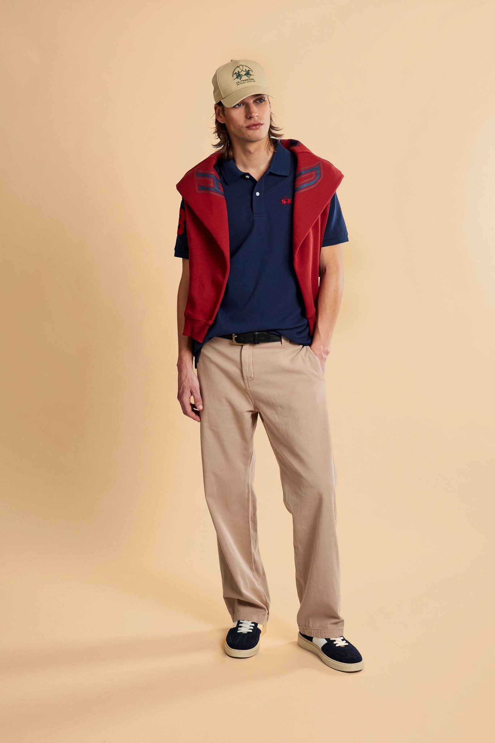 Men’s short-sleeve stretch piqué polo. Two-button placket and ribbed details, with a regular fit. Iconic style characterised by applied logo and patches. - Navy                                                                                                                                                                                                                                                                                                                                                                