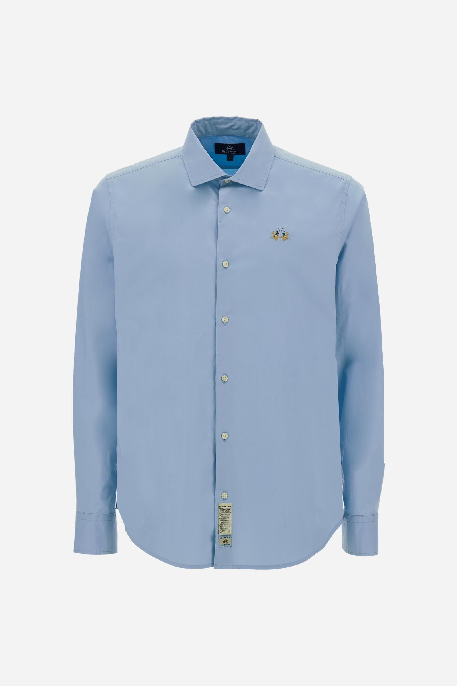 Men's long-sleeved shirt in cotton poplin. Slim fit with semi-cutaway collar. - Blue Bell