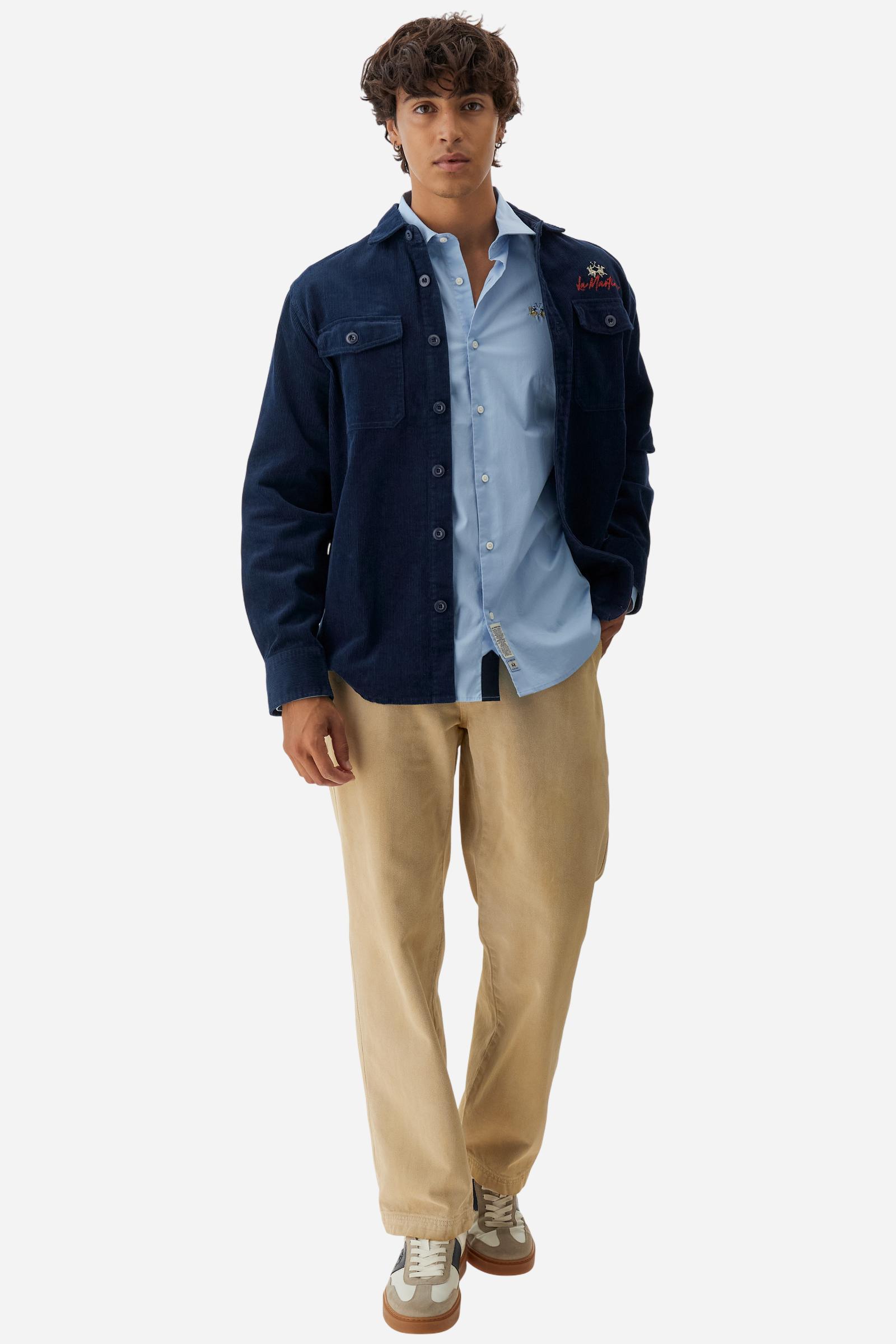 Men's long-sleeved shirt in cotton poplin. Slim fit with semi-cutaway collar. - Blue Bell