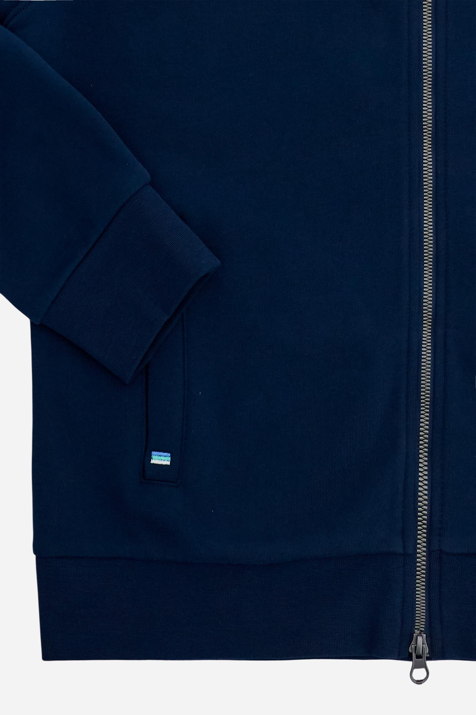 Men’s cotton sweatshirt with regular fit and full front opening, Iconic patch on the sleeve and embroidered team logo on the chest. - Navy